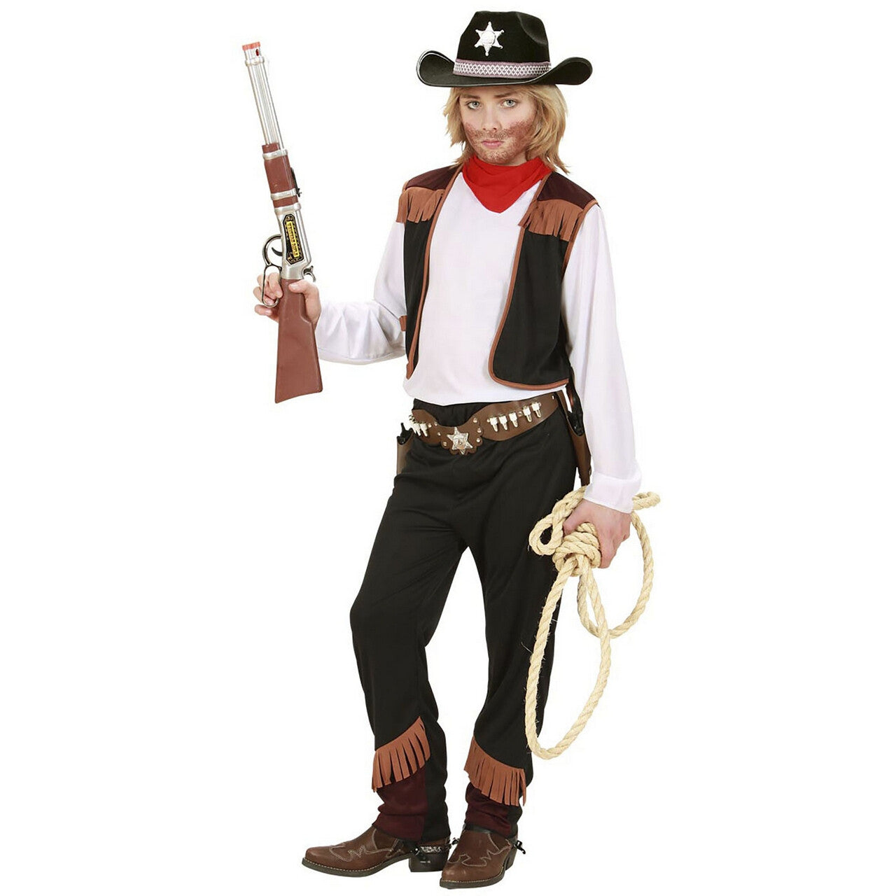 Op deze afbeelding zie je een Kostuums, van het merk Widmann. Texas Cowboy Zwart Kind Kostuum Jongen