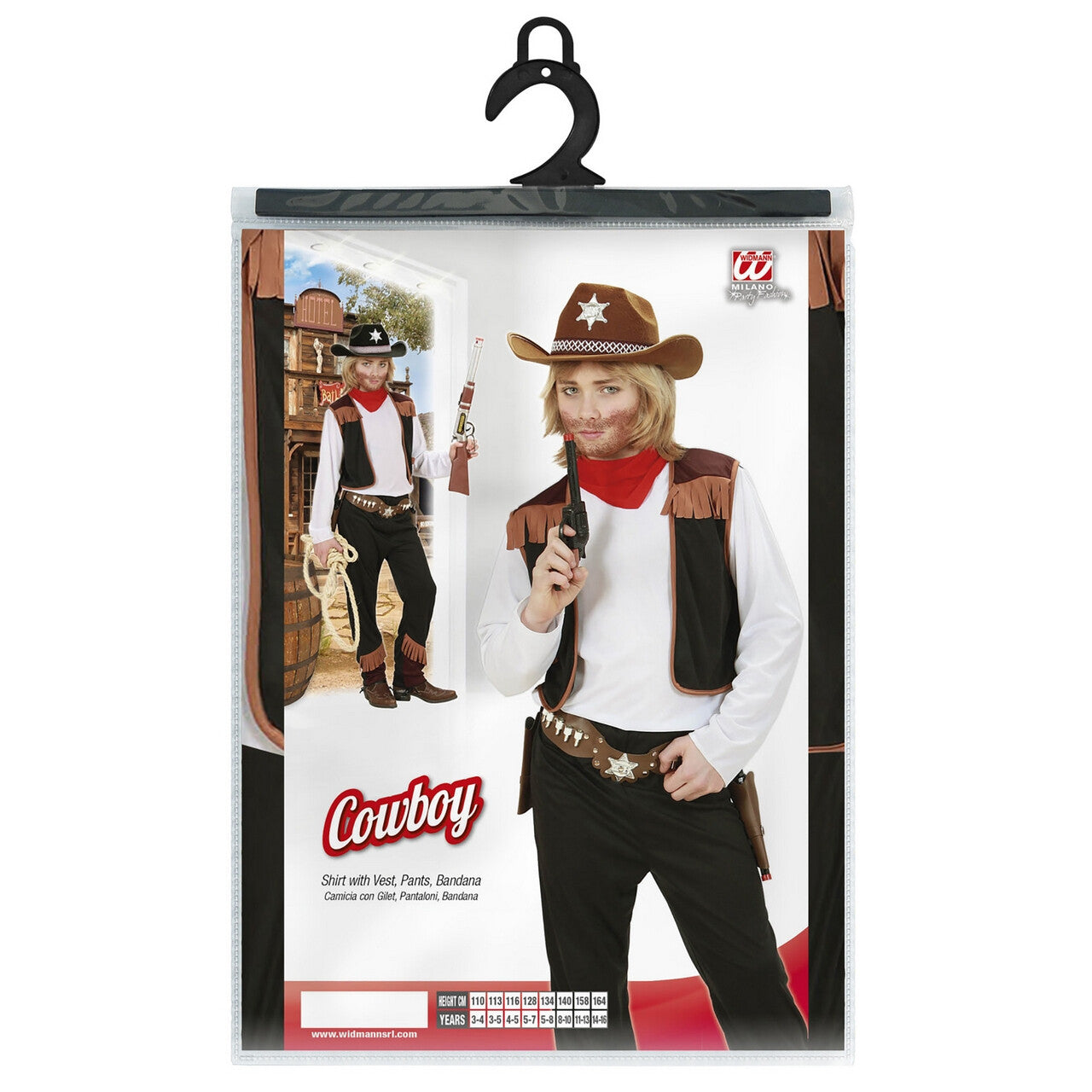 Op deze afbeelding zie je een Kostuums, van het merk Widmann. Texas Cowboy Zwart Kind Kostuum Jongen