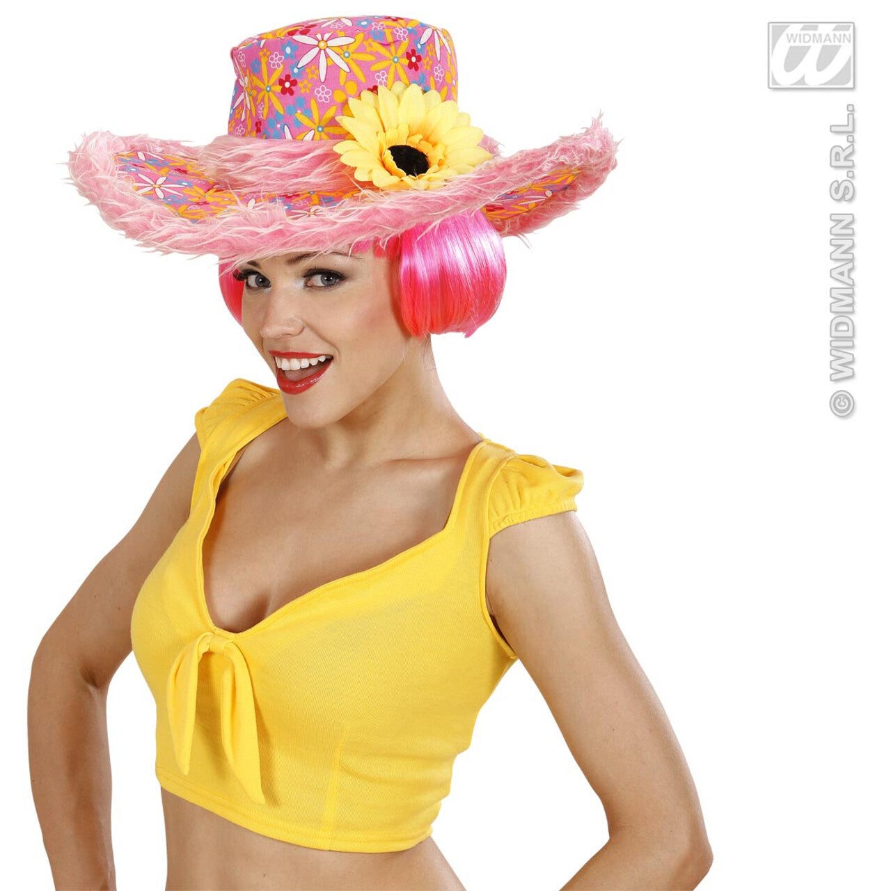 Op deze afbeelding zie je een Accessoires, van het merk Widmann. Hoed Ibiza Met Zonnebloem, Roze