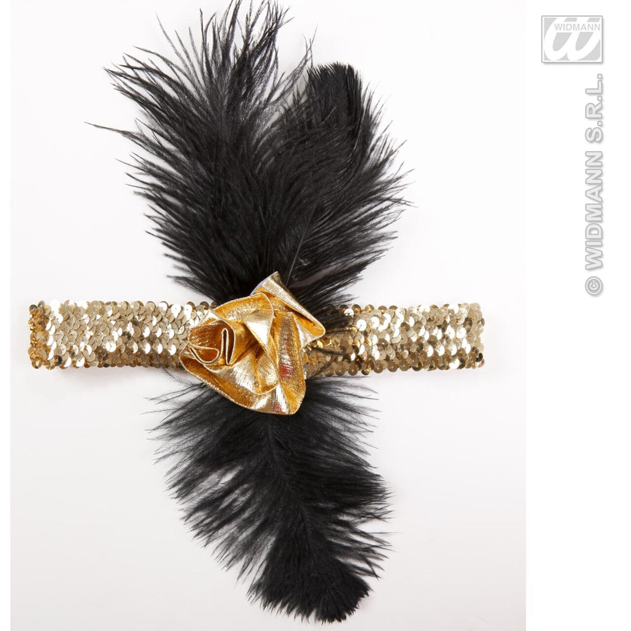 Op deze afbeelding zie je een Accessoires, van het merk Widmann. 1920s Pailletten Hoofdband Goud Met Bloem En Veren