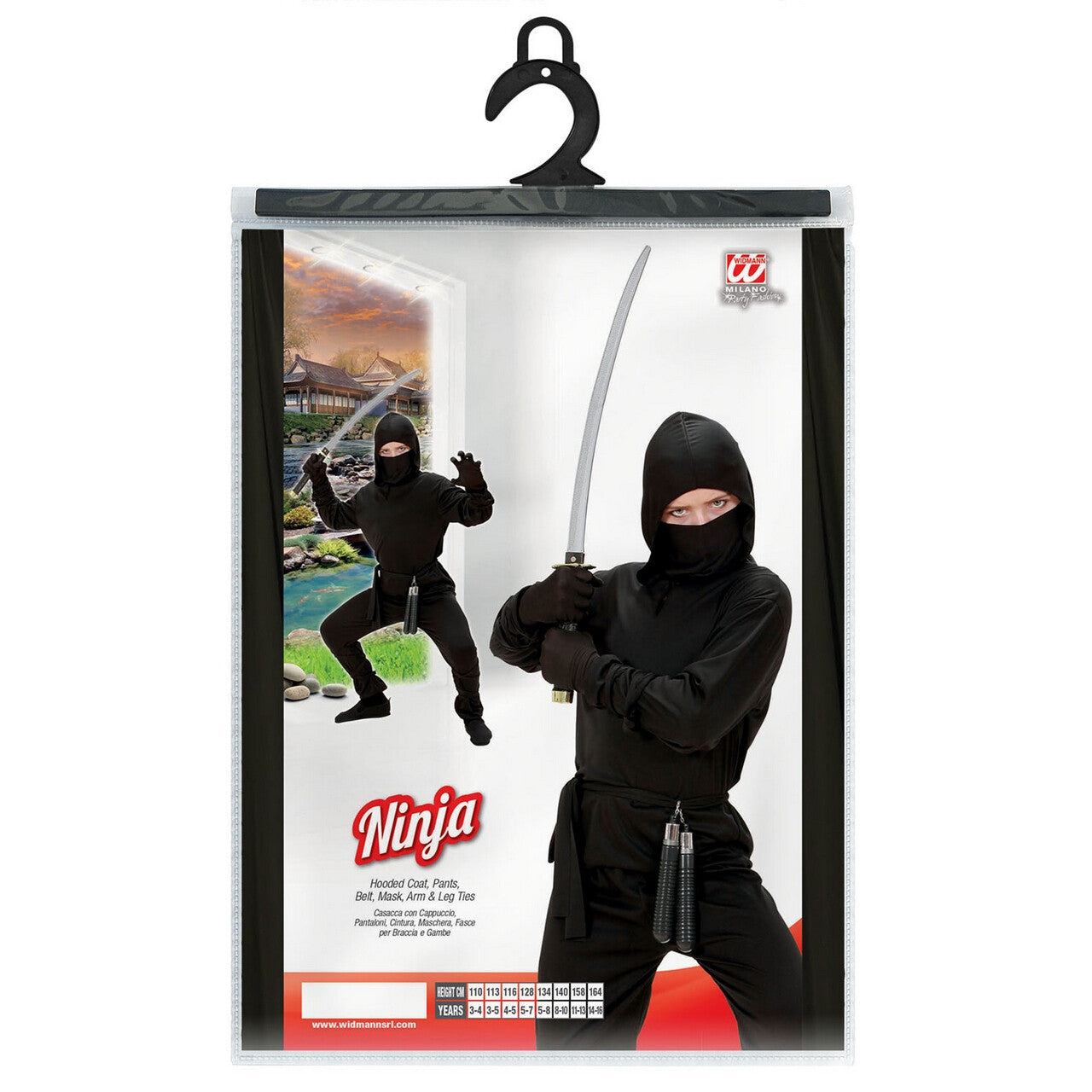 Op deze afbeelding zie je een Kostuums, van het merk Widmann. Zwart Samoerai Running Ninja Kostuum Jongen