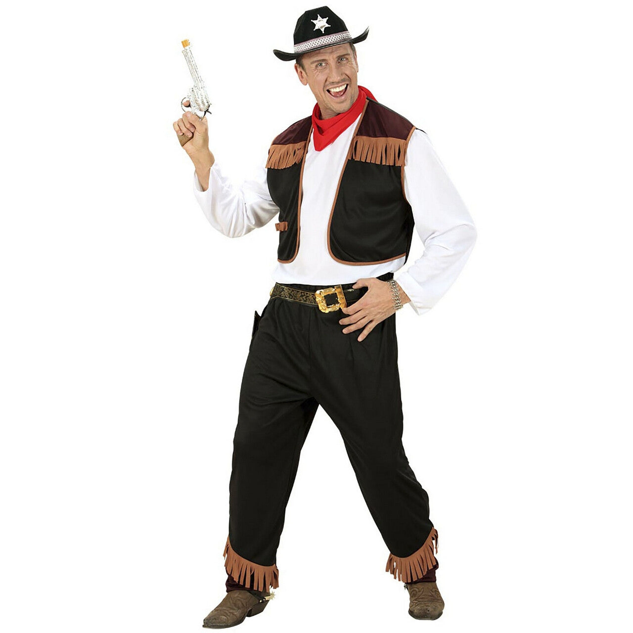 Op deze afbeelding zie je een Kostuums, van het merk Widmann. Texas Cowboy Zwart Kostuum Man