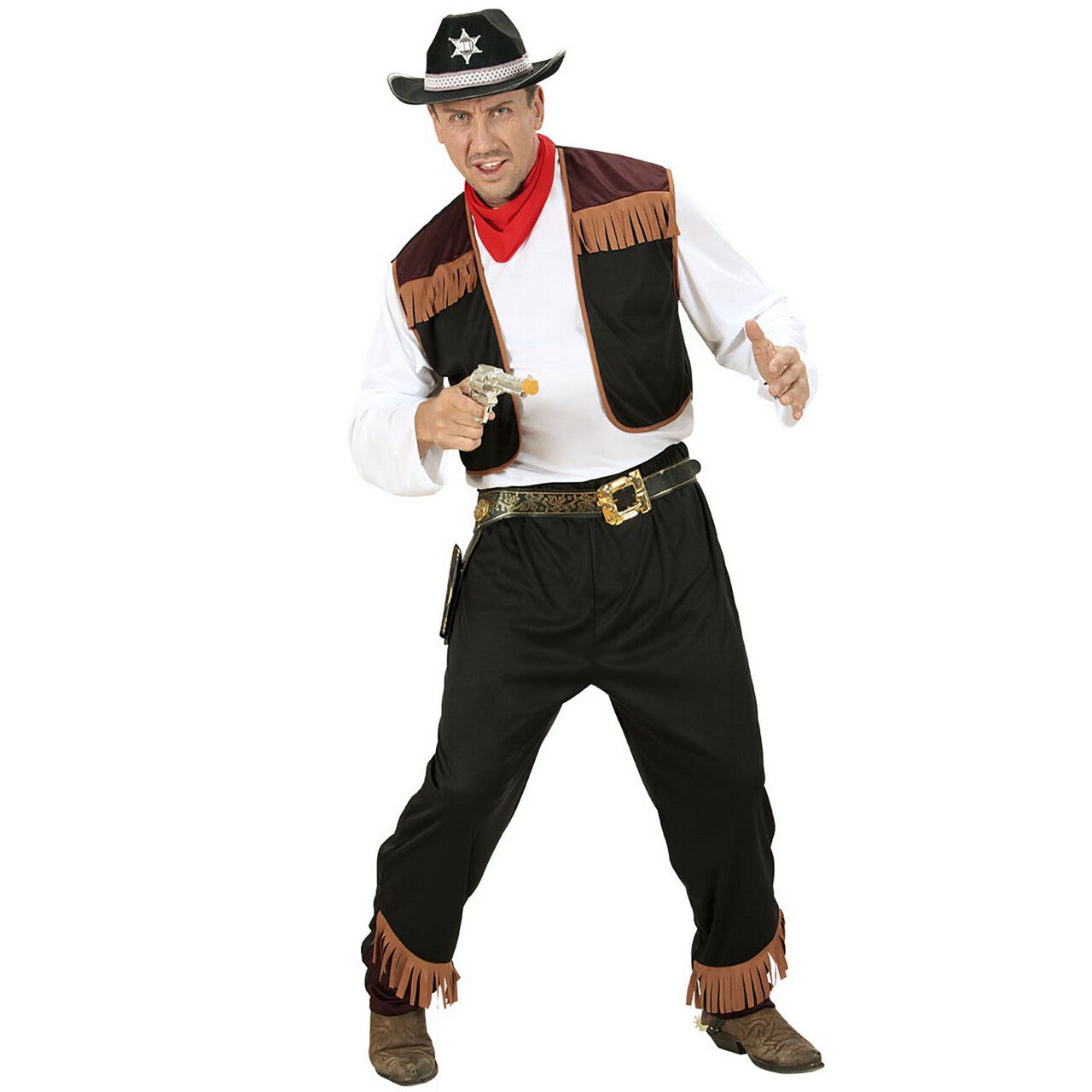 Op deze afbeelding zie je een Kostuums, van het merk Widmann. Texas Cowboy Zwart Kostuum Man