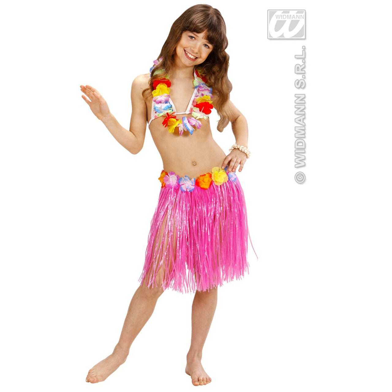 Op deze afbeelding zie je een Accessoires, van het merk Widmann. Hawaiirokje Met Bloemenriem Kind, Roze