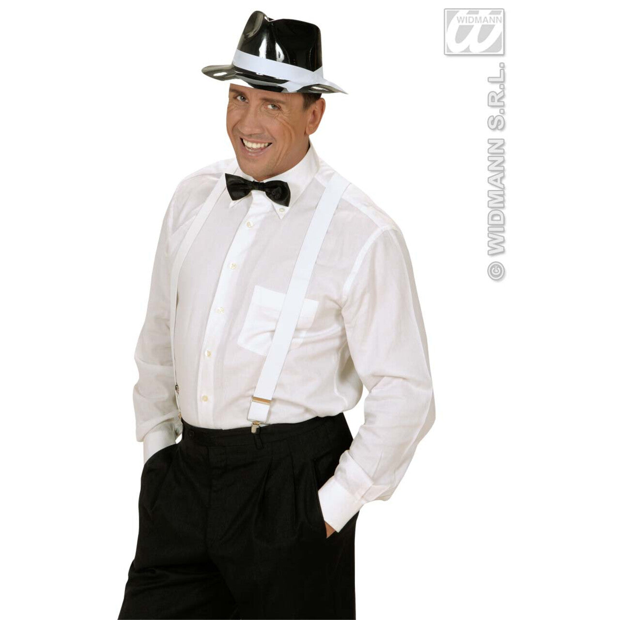 Op deze afbeelding zie je een Accessoires, van het merk Widmann. Pvc Gangsterhoed Met Witte Band