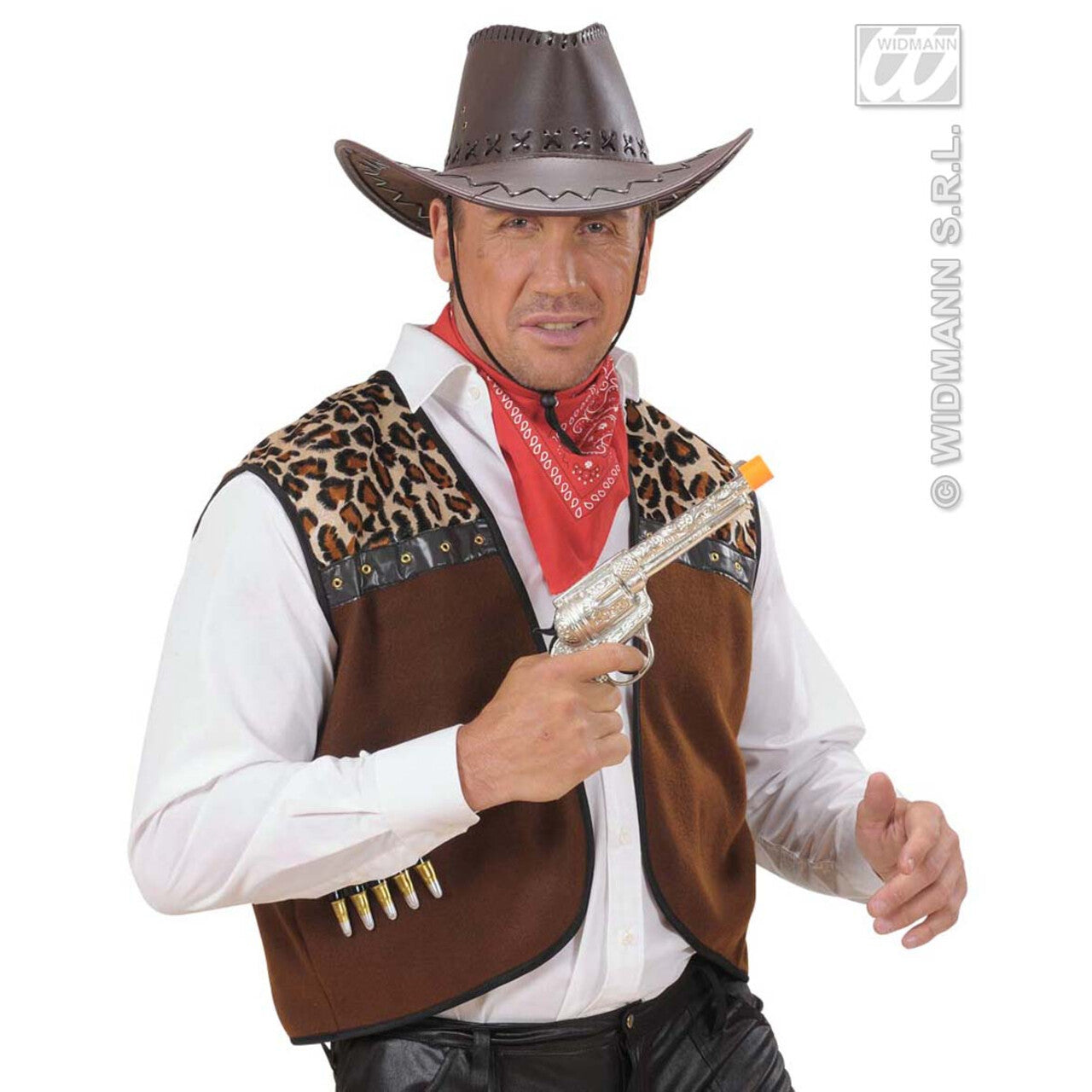 Op deze afbeelding zie je een Accessoires, van het merk Widmann. Cowboyhoed Lederlook Met Decoratie, Bruin