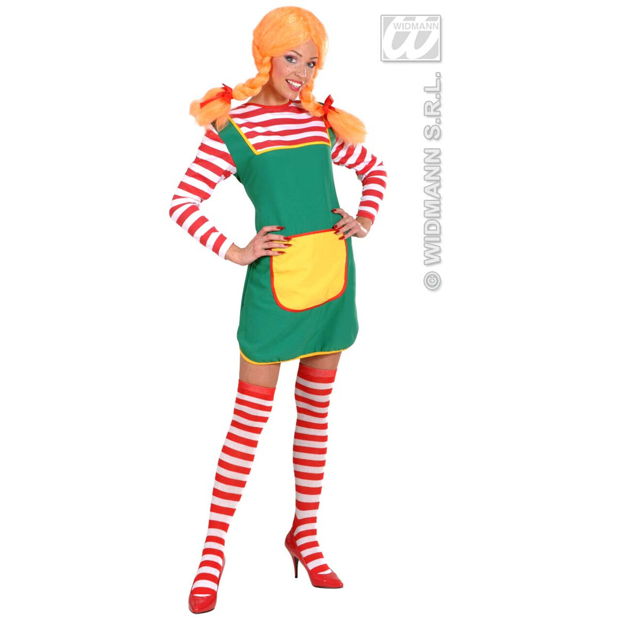 Op deze afbeelding zie je een Accessoires, van het merk Widmann. Kniekousen Rood / Wit 64 Centimeter