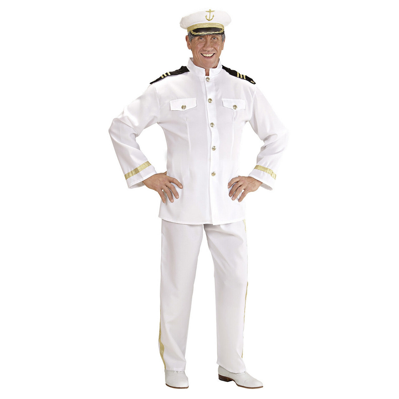 Op deze afbeelding zie je een Kostuums, van het merk Widmann. Kapitein Love Boat Kostuum Man