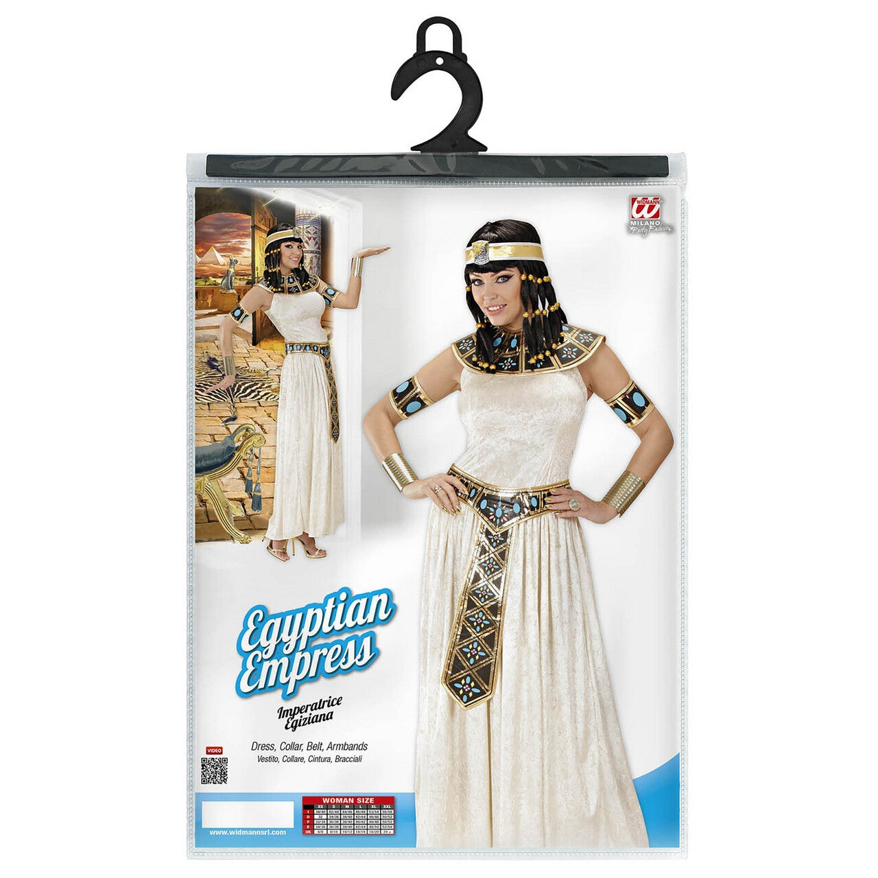 Op deze afbeelding zie je een Kostuums, van het merk Widmann. Lange Egyptische Keizerin Kostuum Vrouw