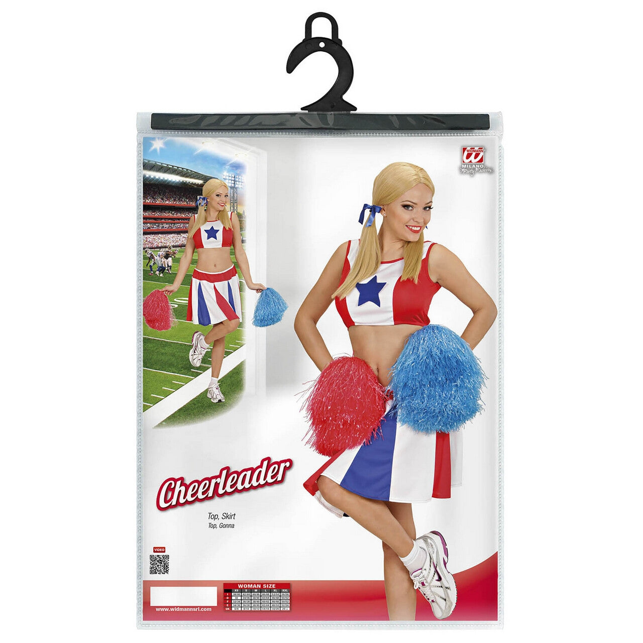 Op deze afbeelding zie je een Kostuums, van het merk Widmann. All American Cheerleader Kostuum Vrouw