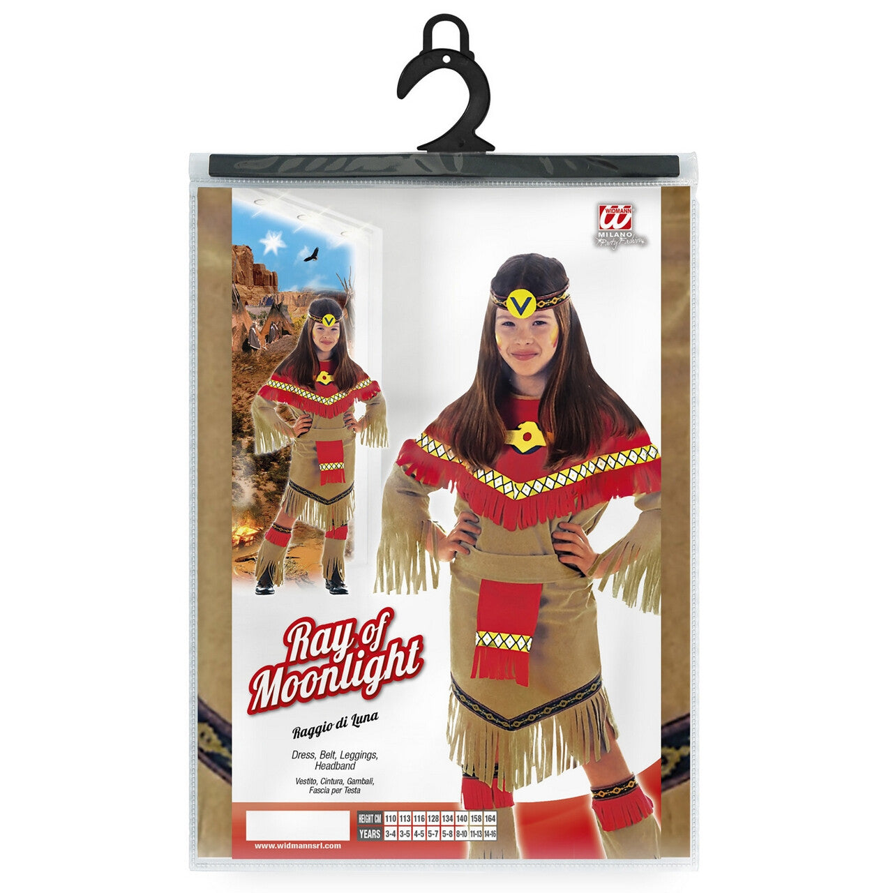 Op deze afbeelding zie je een Kostuums, van het merk Widmann. Chief Indiaanse Ray Of Moonlight Kostuum Meisje