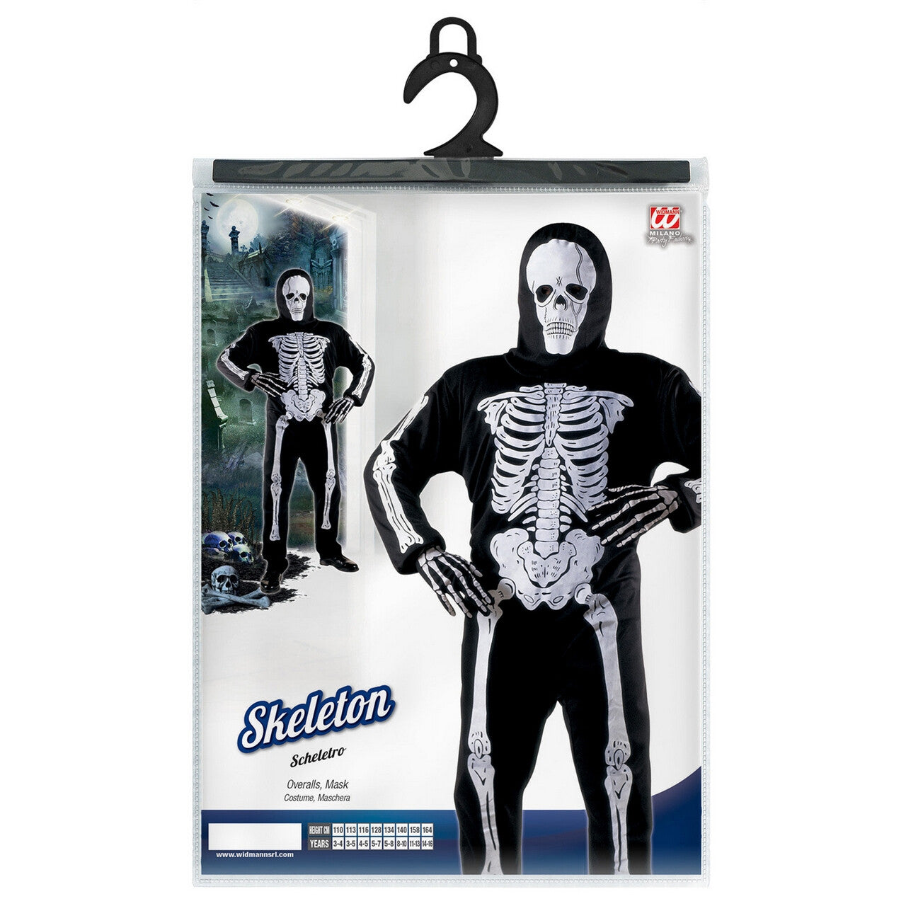 Op deze afbeelding zie je een Kostuums, van het merk Widmann. Full-Body Skelet Kostuum Jongen