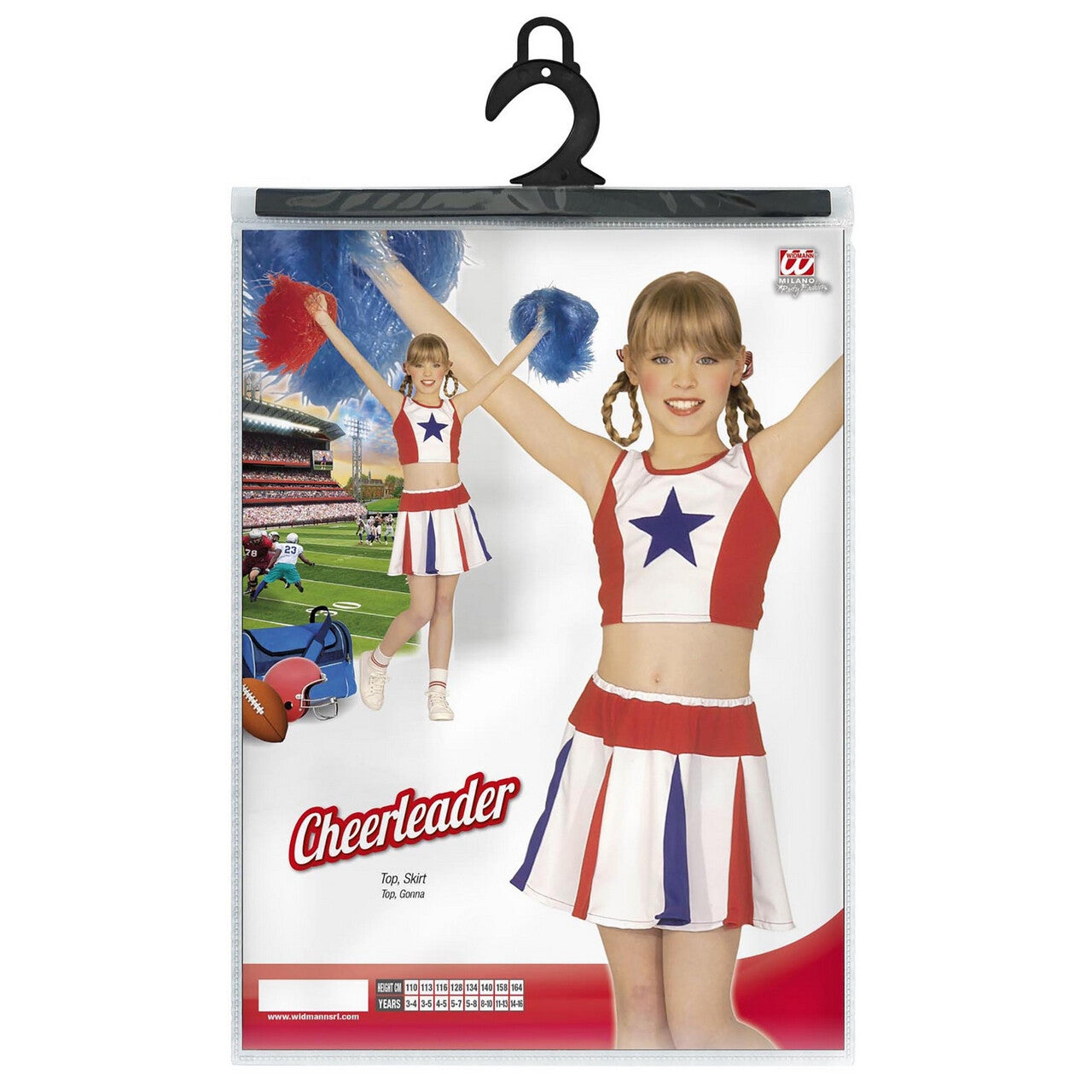 Op deze afbeelding zie je een Kostuums, van het merk Widmann. All American Cheerleader Kind Kostuum Meisje
