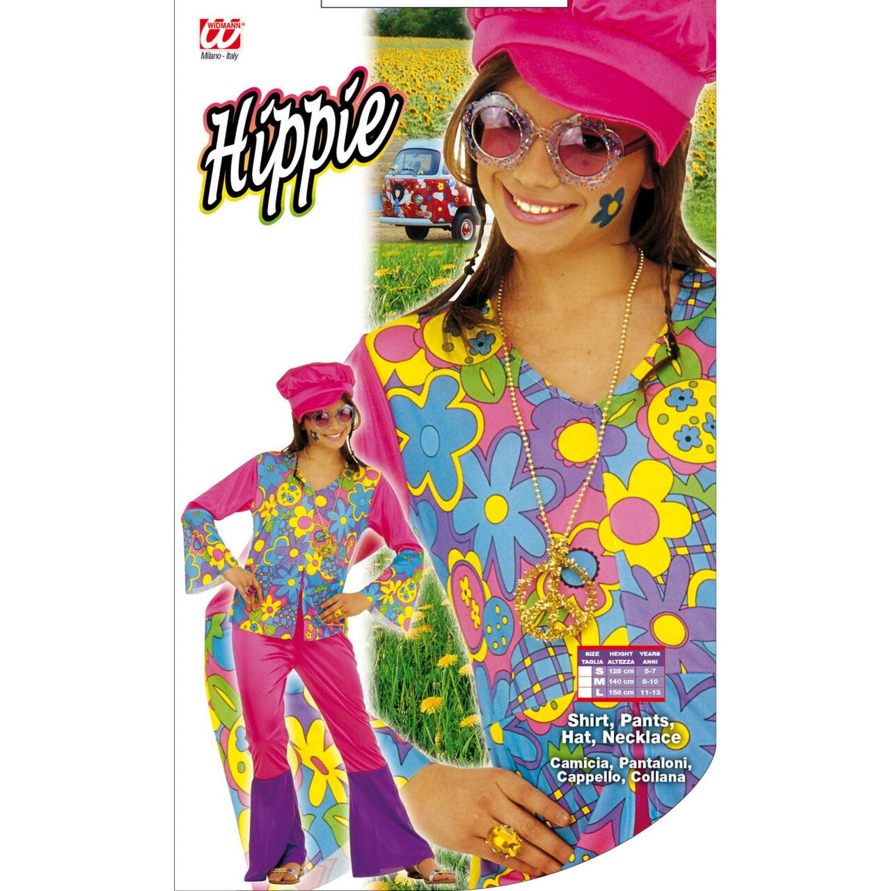 Op deze afbeelding zie je een Kostuums, van het merk Widmann. Hippie Meisje Ms Love Kostuum