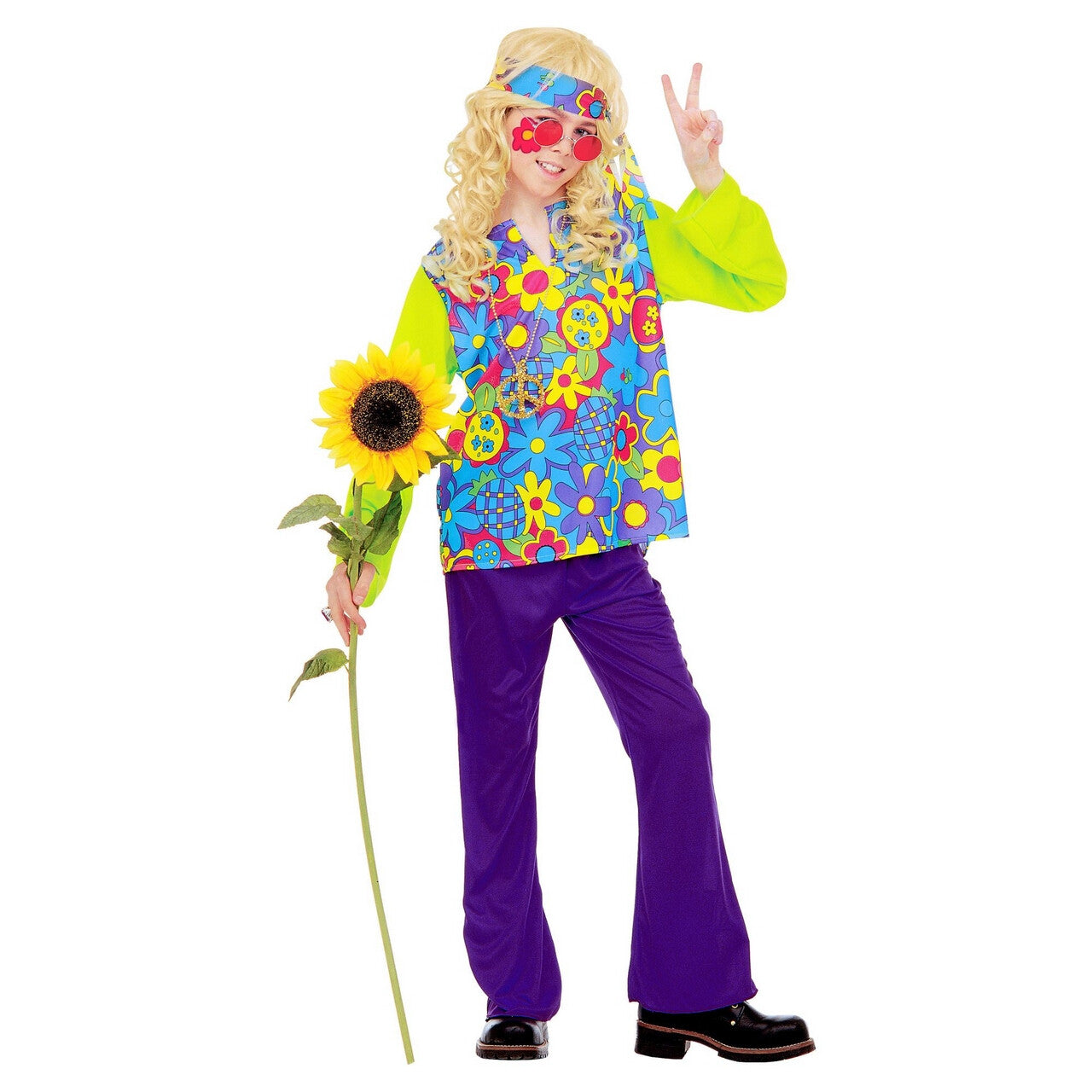 Op deze afbeelding zie je een Kostuums, van het merk Widmann. Hippie Jongen Power Of Flower Kostuum