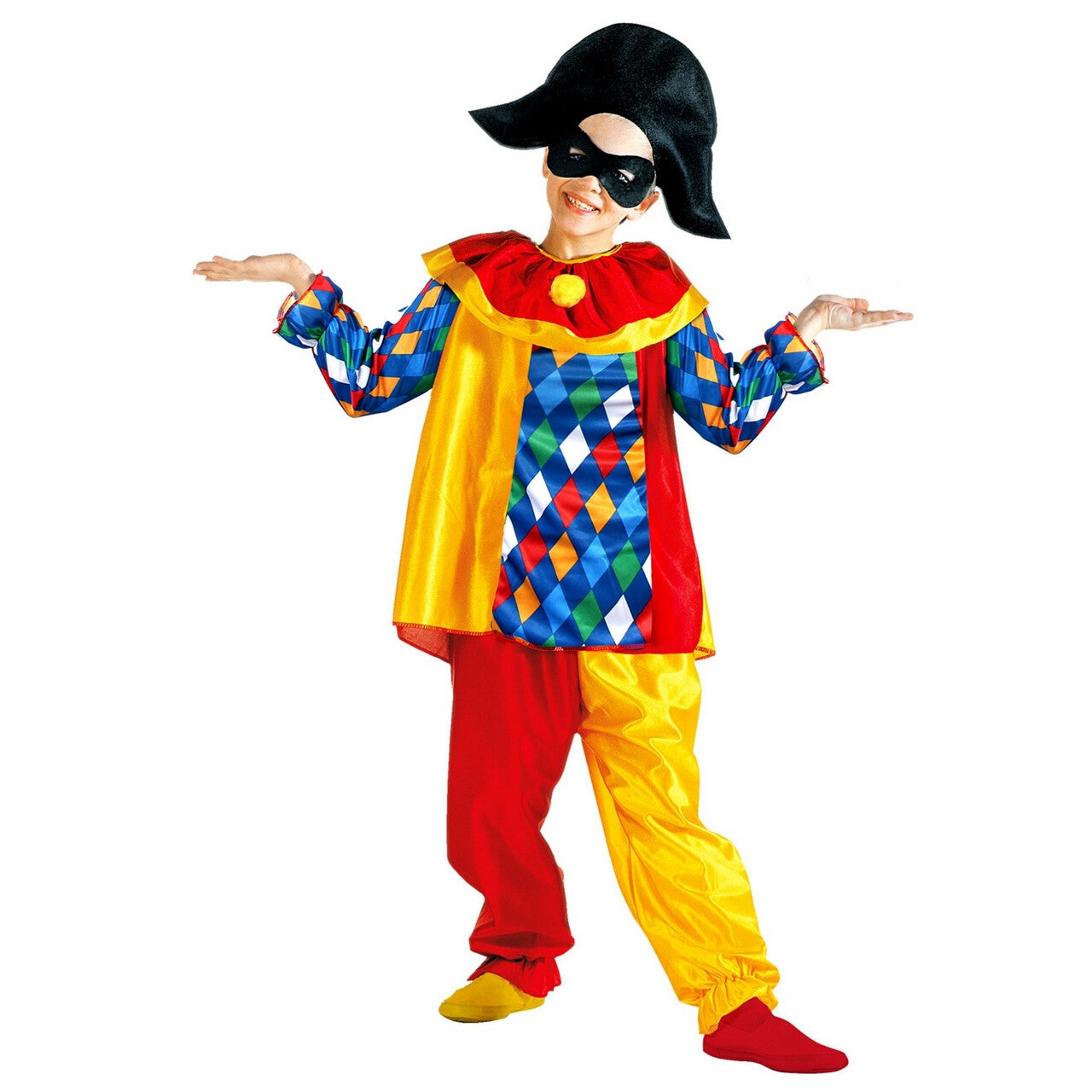 Op deze afbeelding zie je een Kostuums, van het merk Widmann. Kleurrijke Harlekijn Kind Kostuum Kind