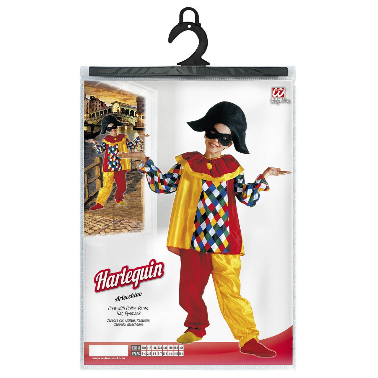 Op deze afbeelding zie je een Kostuums, van het merk Widmann. Kleurrijke Harlekijn Kind Kostuum Kind