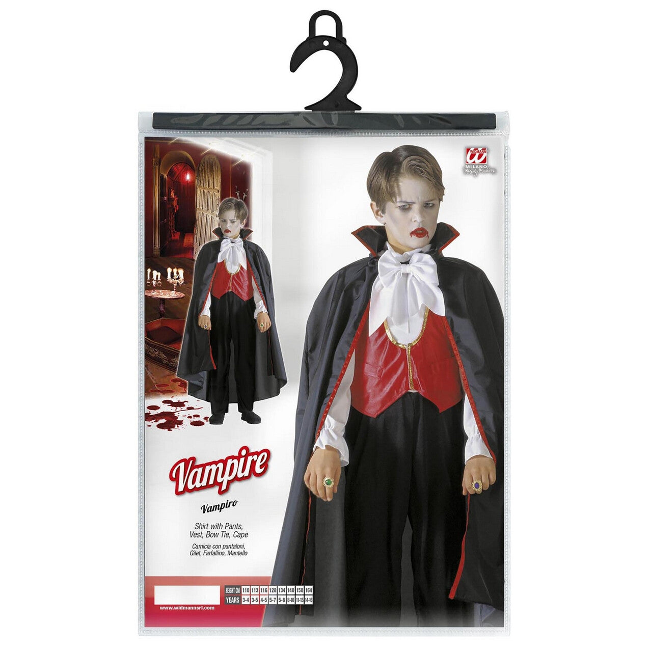 Op deze afbeelding zie je een Kostuums, van het merk Widmann. Kleine Dracula Little Count Kostuum Jongen