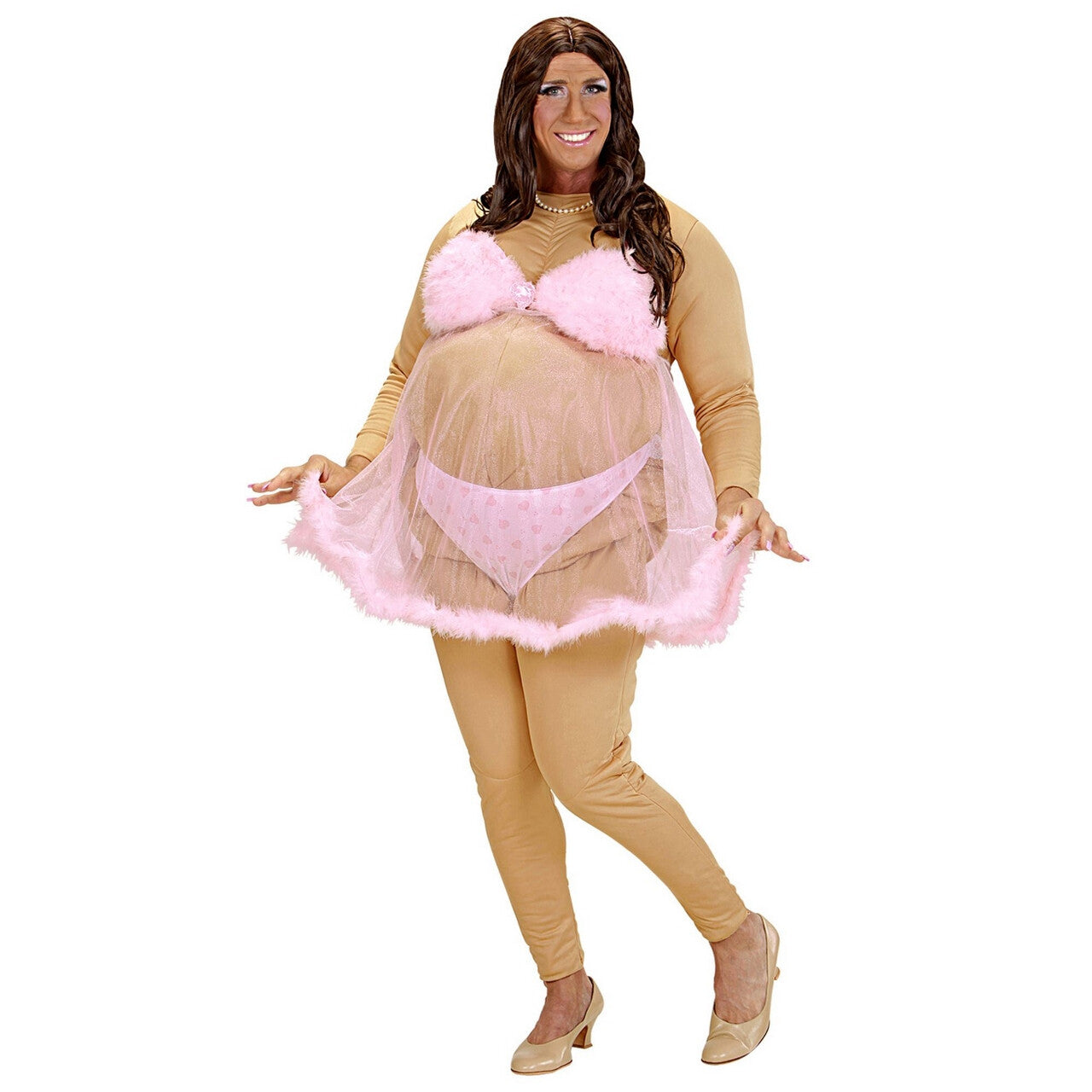 Op deze afbeelding zie je een Kostuums, van het merk Widmann. Travestiet Vette Stripper Kostuum Man
