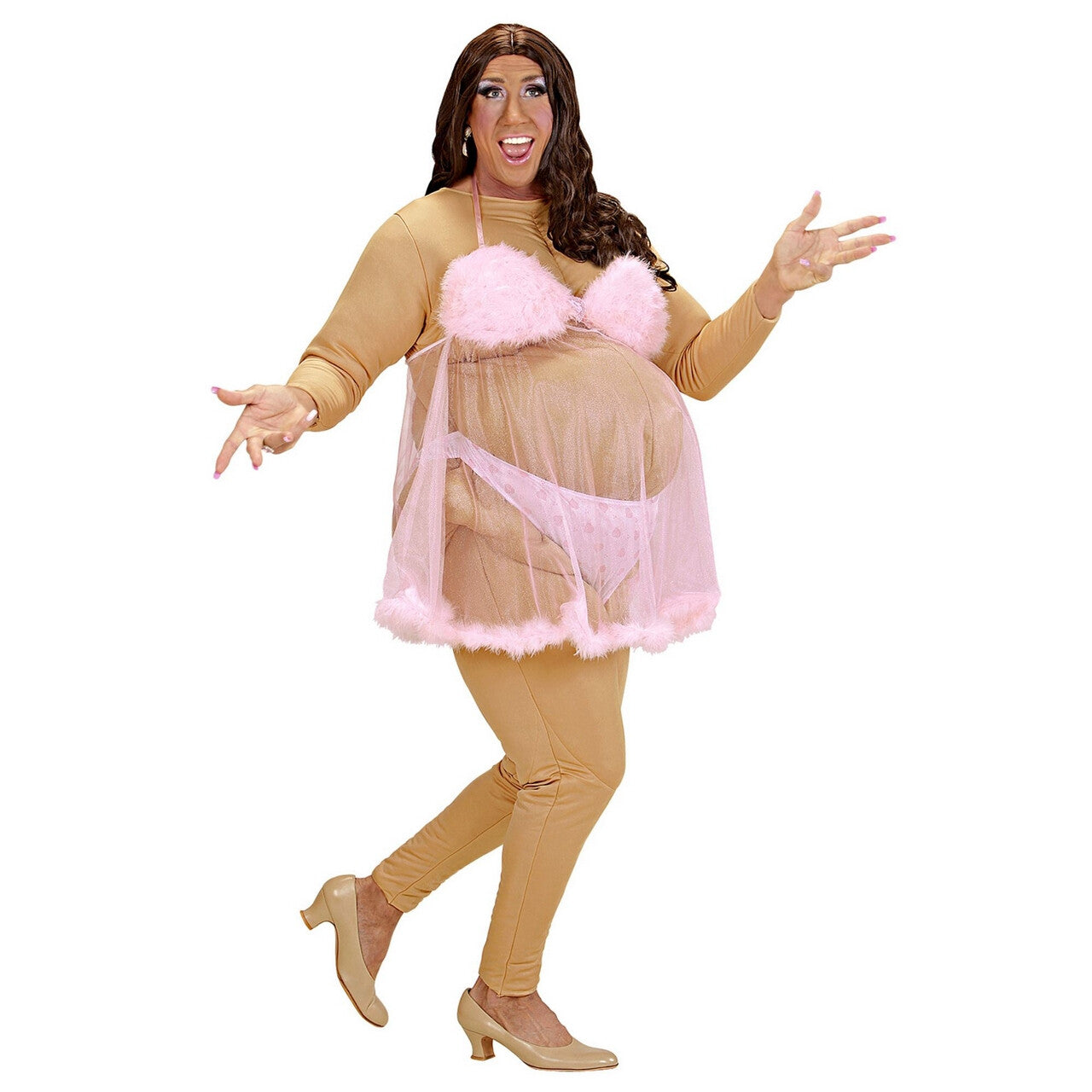 Op deze afbeelding zie je een Kostuums, van het merk Widmann. Travestiet Vette Stripper Kostuum Man