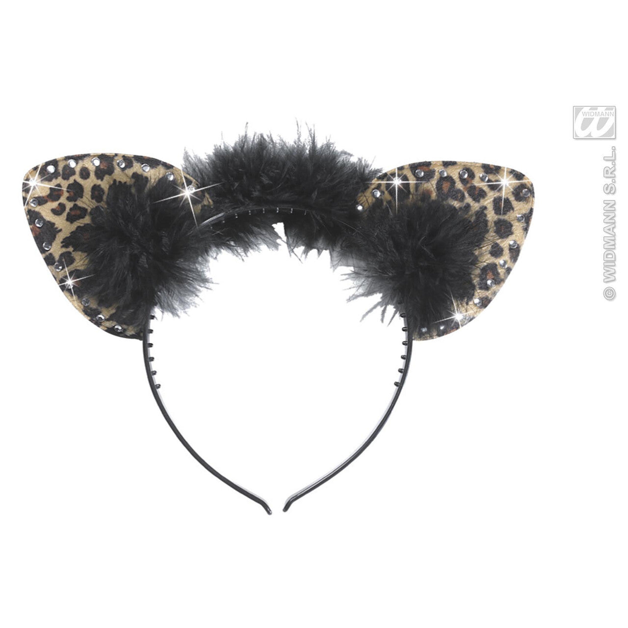Op deze afbeelding zie je een Accessoires, van het merk Widmann. Oren Luipaard Met Strass Steentjes En Veren, Bruin