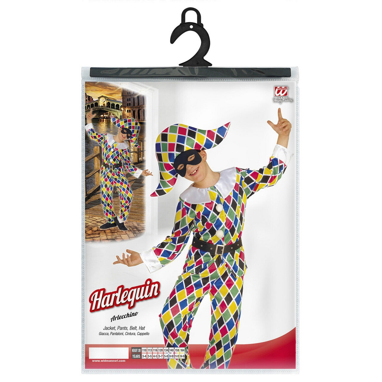 Op deze afbeelding zie je een Kostuums, van het merk Widmann. Harlekijn Kind Luxe Kostuum Jongen