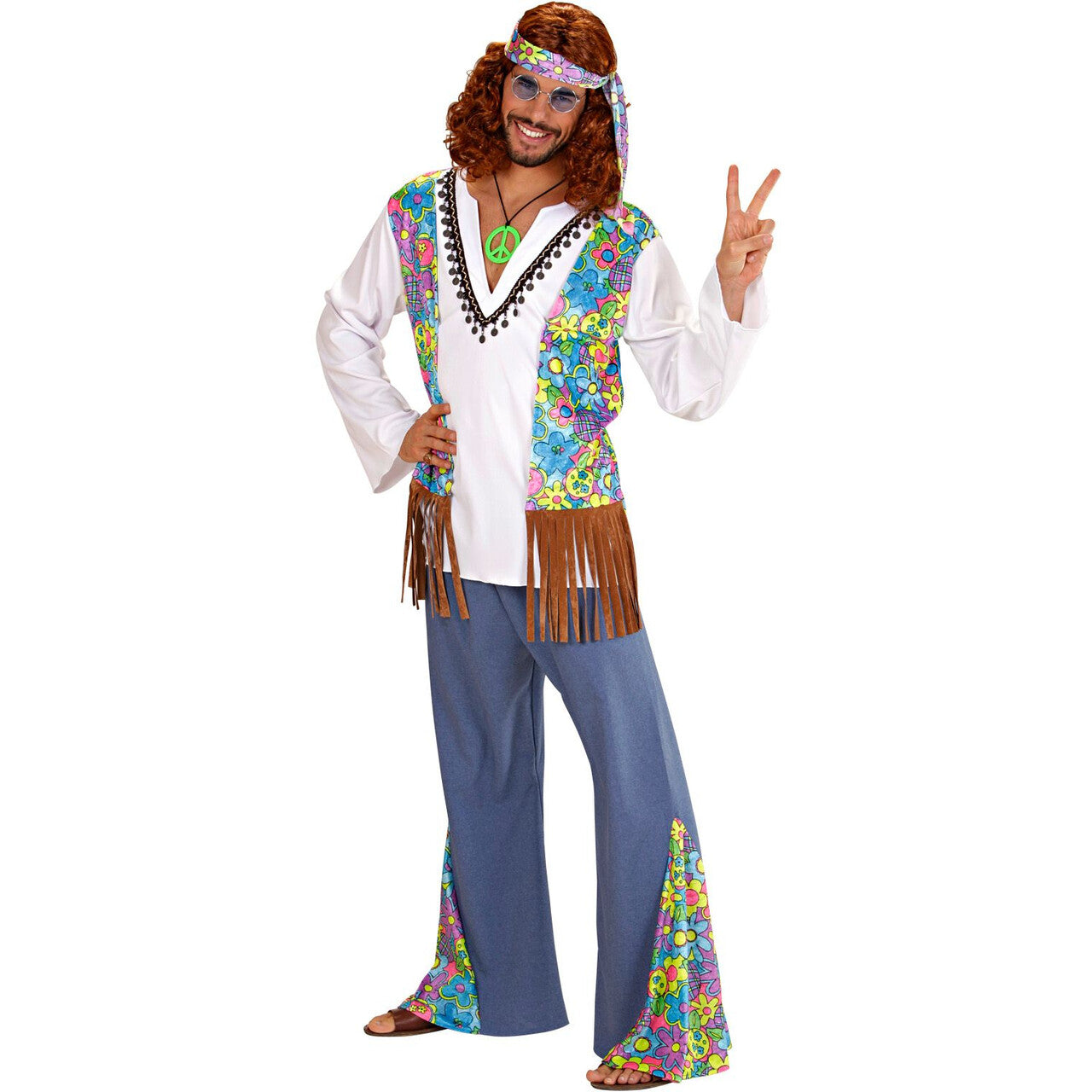 Op deze afbeelding zie je een Kostuums, van het merk Widmann. Hippie Man, Woodstock Lennon Kostuum