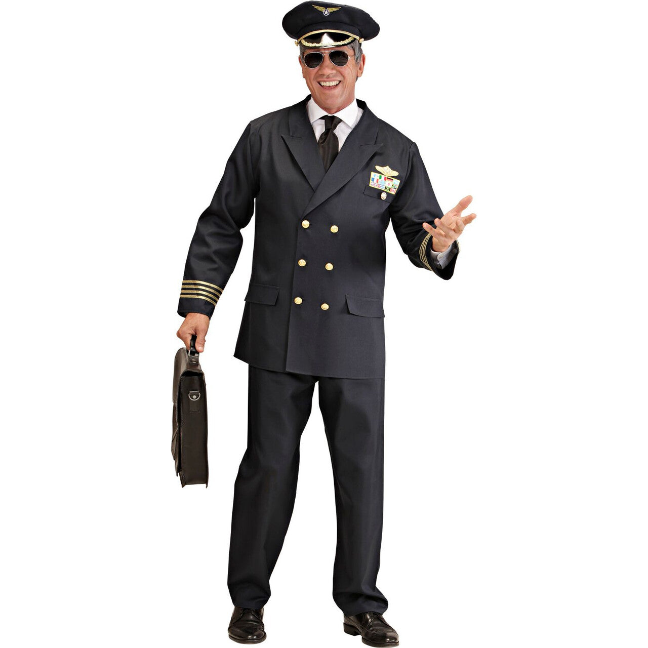 Op deze afbeelding zie je een Kostuums, van het merk Widmann. Piloot Luxe Captain Boeing Kostuum Man