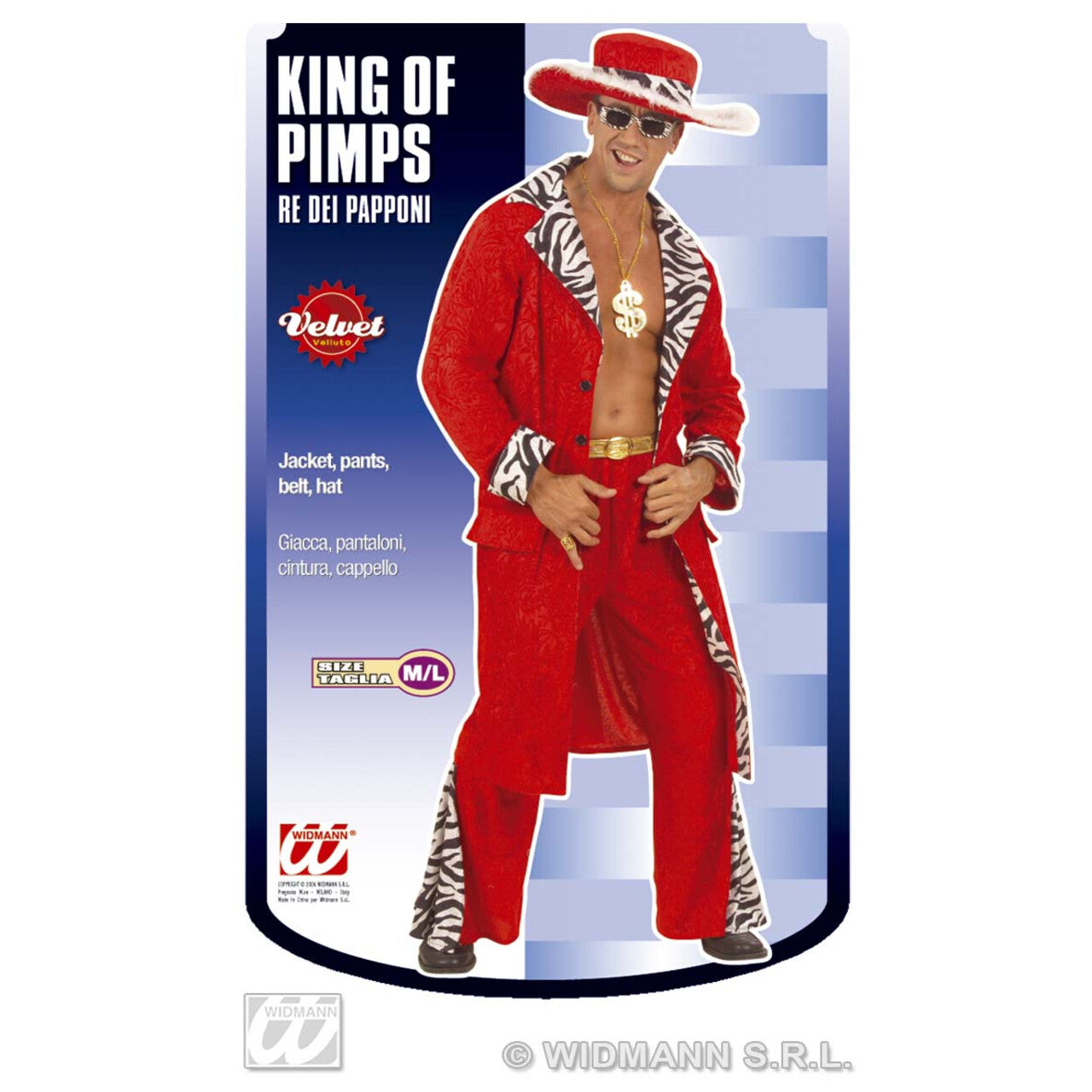 Op deze afbeelding zie je een Kostuums, van het merk Widmann. King Of Pimps Fever Man Kostuum