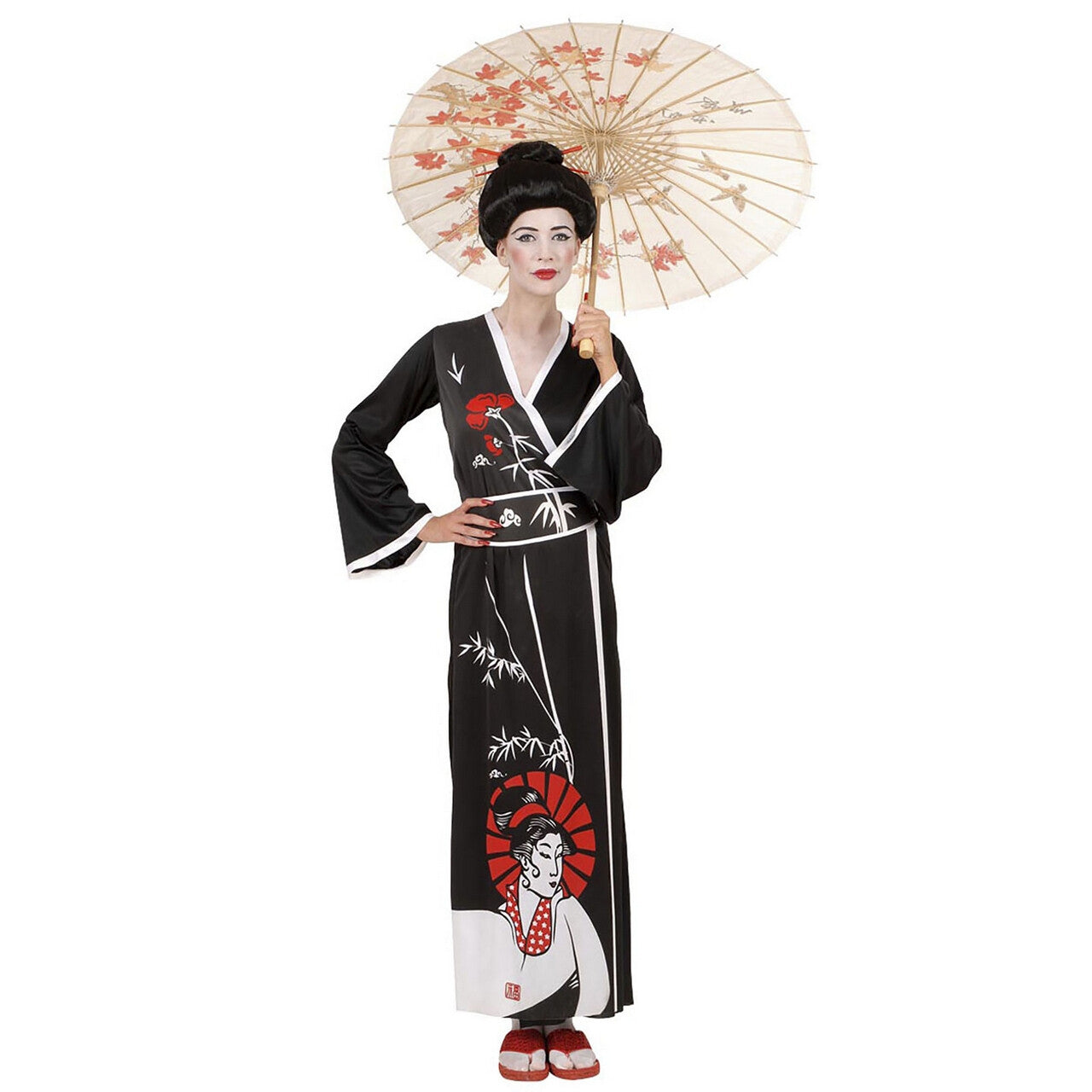 Op deze afbeelding zie je een Kostuums, van het merk Widmann. Sierlijke Geisha Kostuum Vrouw