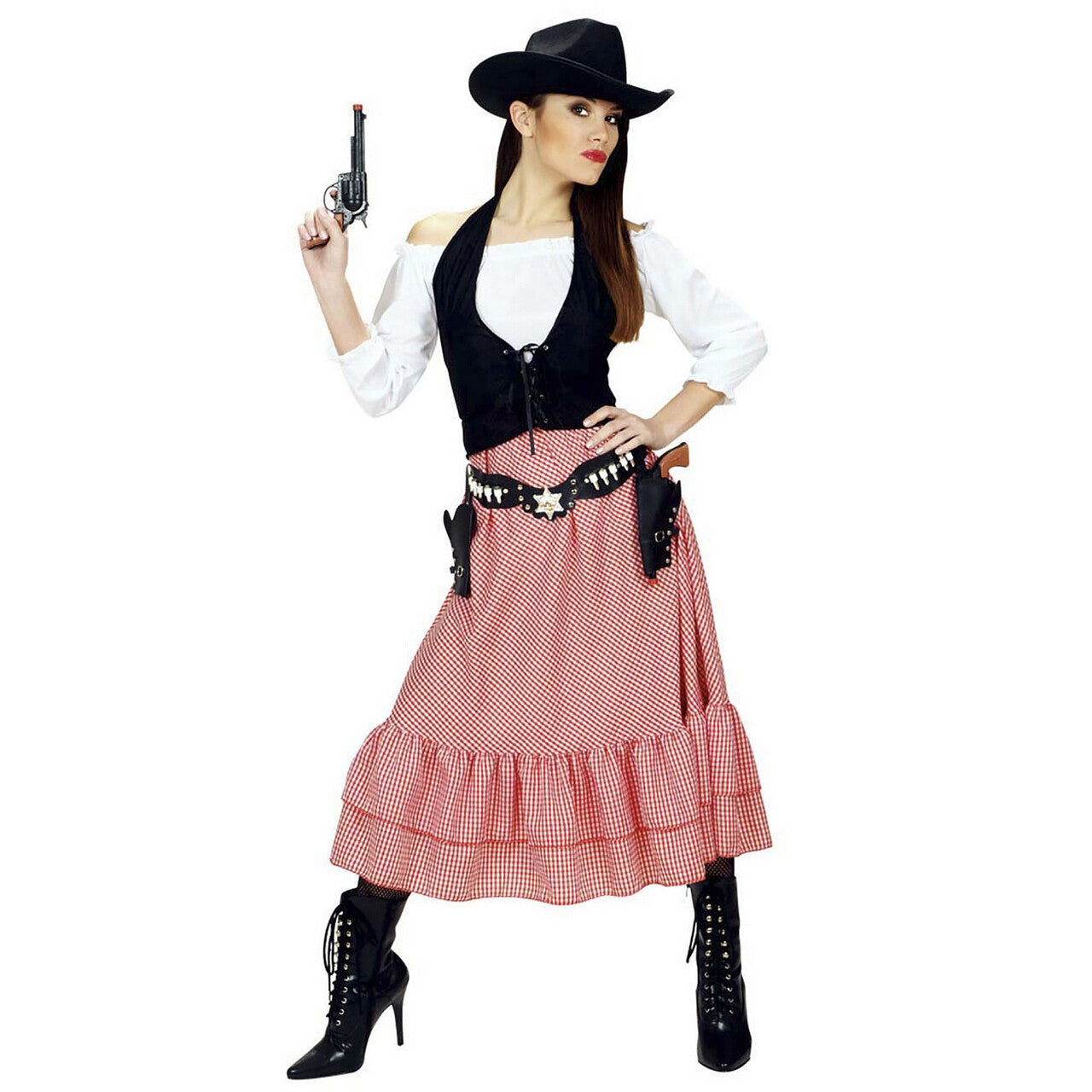 Op deze afbeelding zie je een Kostuums, van het merk Widmann. Western Dame Renegade Kostuum Vrouw