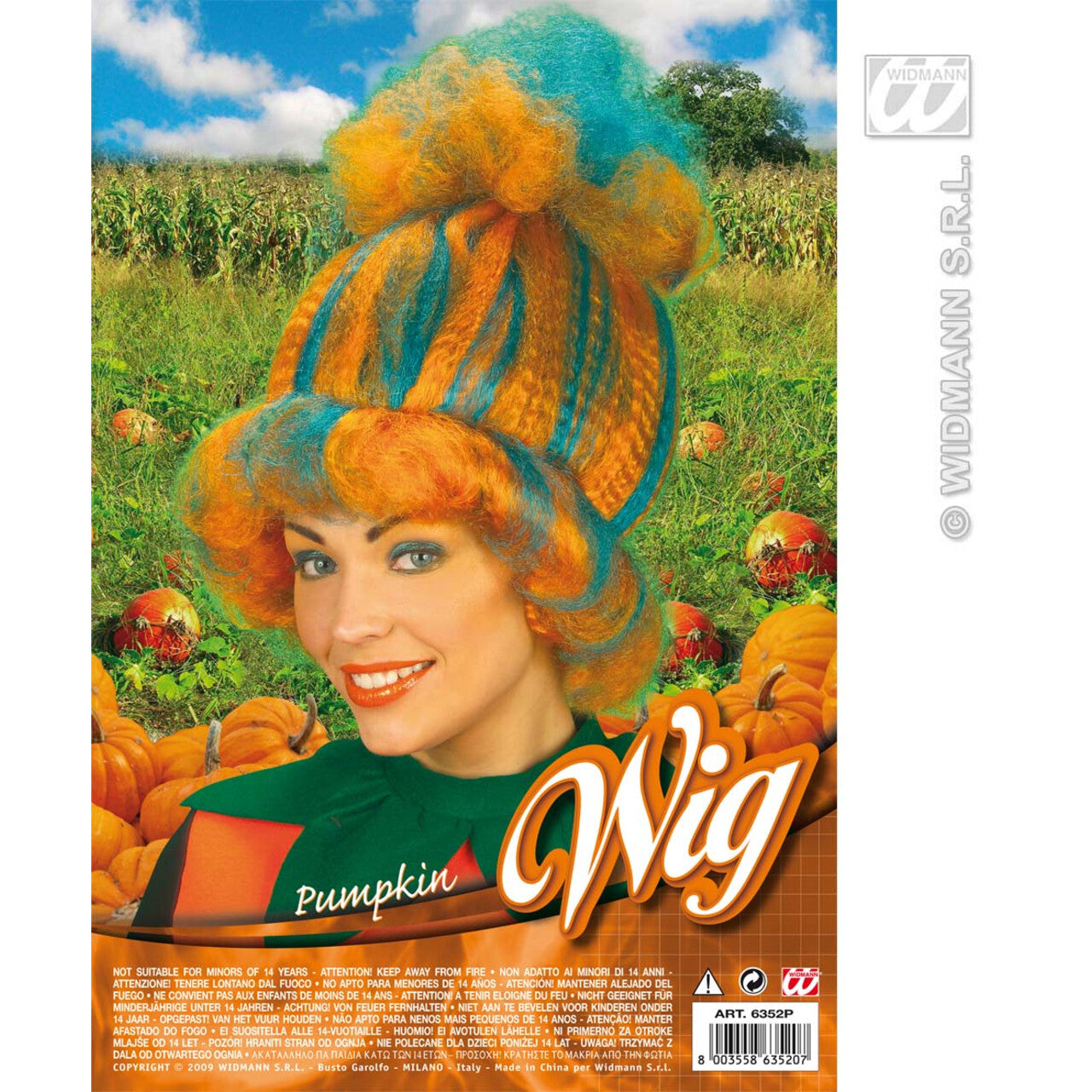 Op deze afbeelding zie je een Decoratie, van het merk Widmann. Pruik, Pompoen