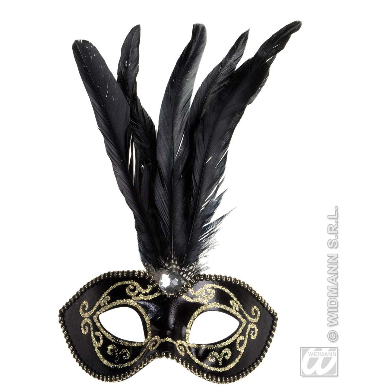 Op deze afbeelding zie je een Accessoires, van het merk Widmann. Glitter Oogmasker Met Stenen Goud