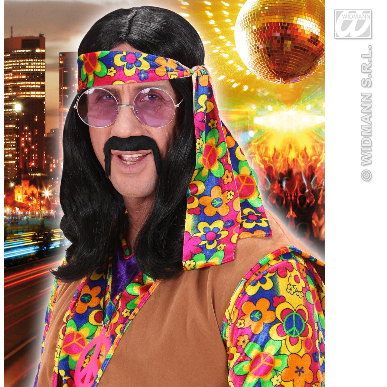 Op deze afbeelding zie je een Accessoires, van het merk Widmann. Pruik Hippie Lennon Zwart