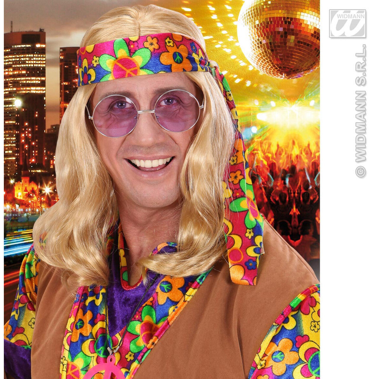 Op deze afbeelding zie je een Accessoires, van het merk Widmann. Pruik Hippie Lennon Blond