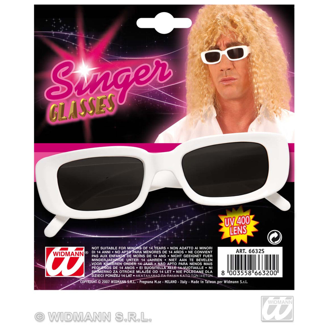 Op deze afbeelding zie je een Accessoires, van het merk Widmann. Bril, Zanger Wit