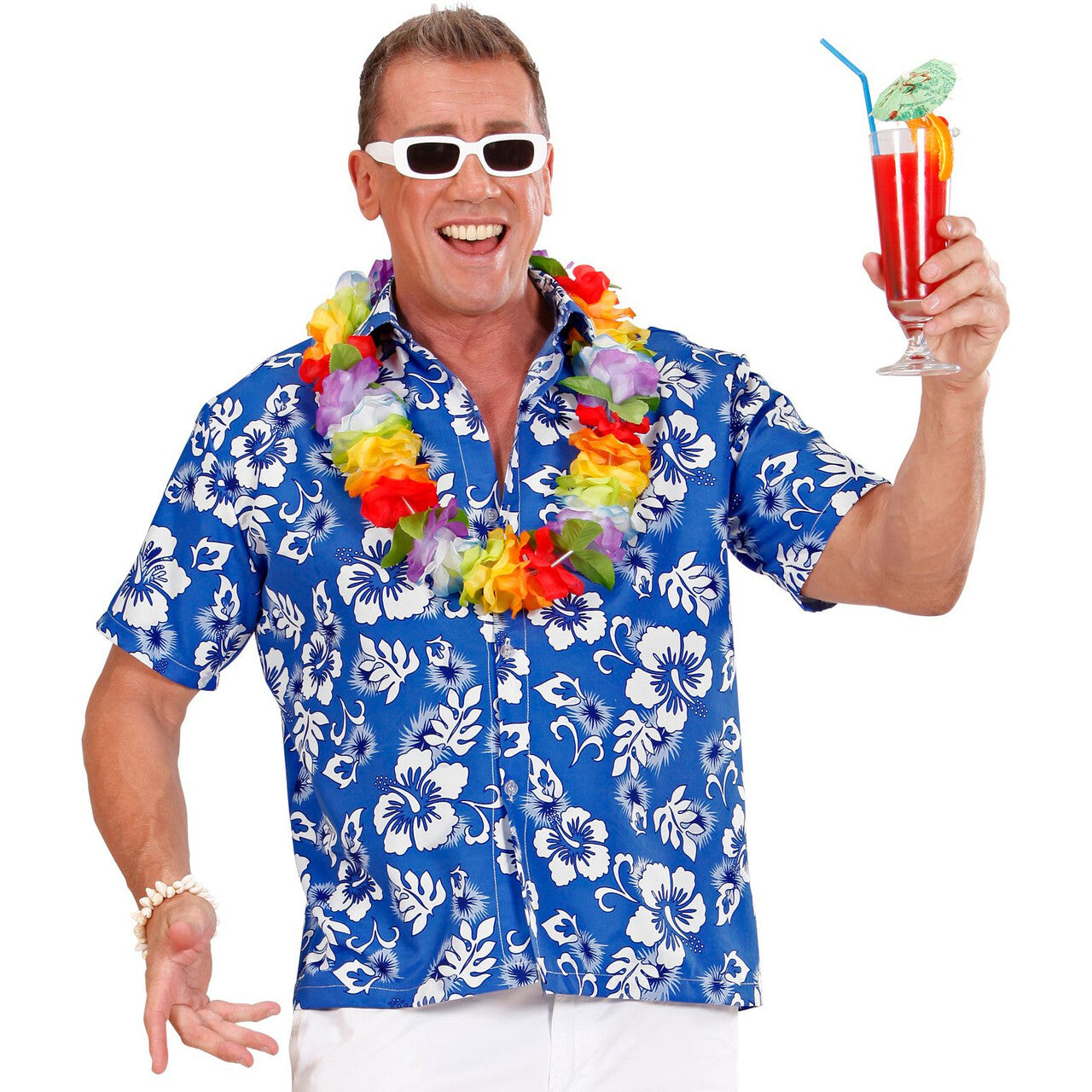 Op deze afbeelding zie je een Kostuums, van het merk Widmann. Hawaii Shirt Blauw Man