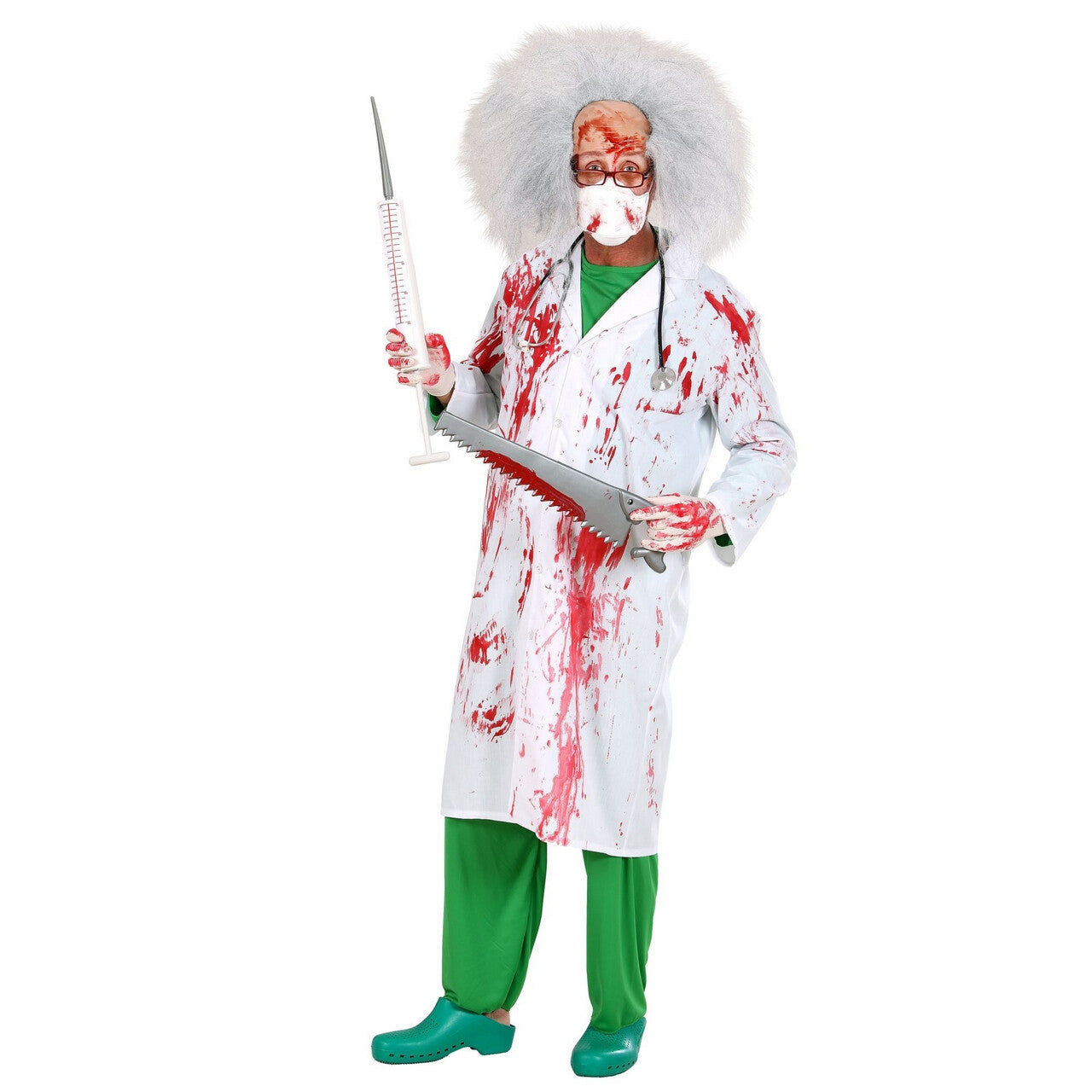 Op deze afbeelding zie je een Kostuums, van het merk Widmann. Bloederige Doktersjas Dr Horror Kostuum Man