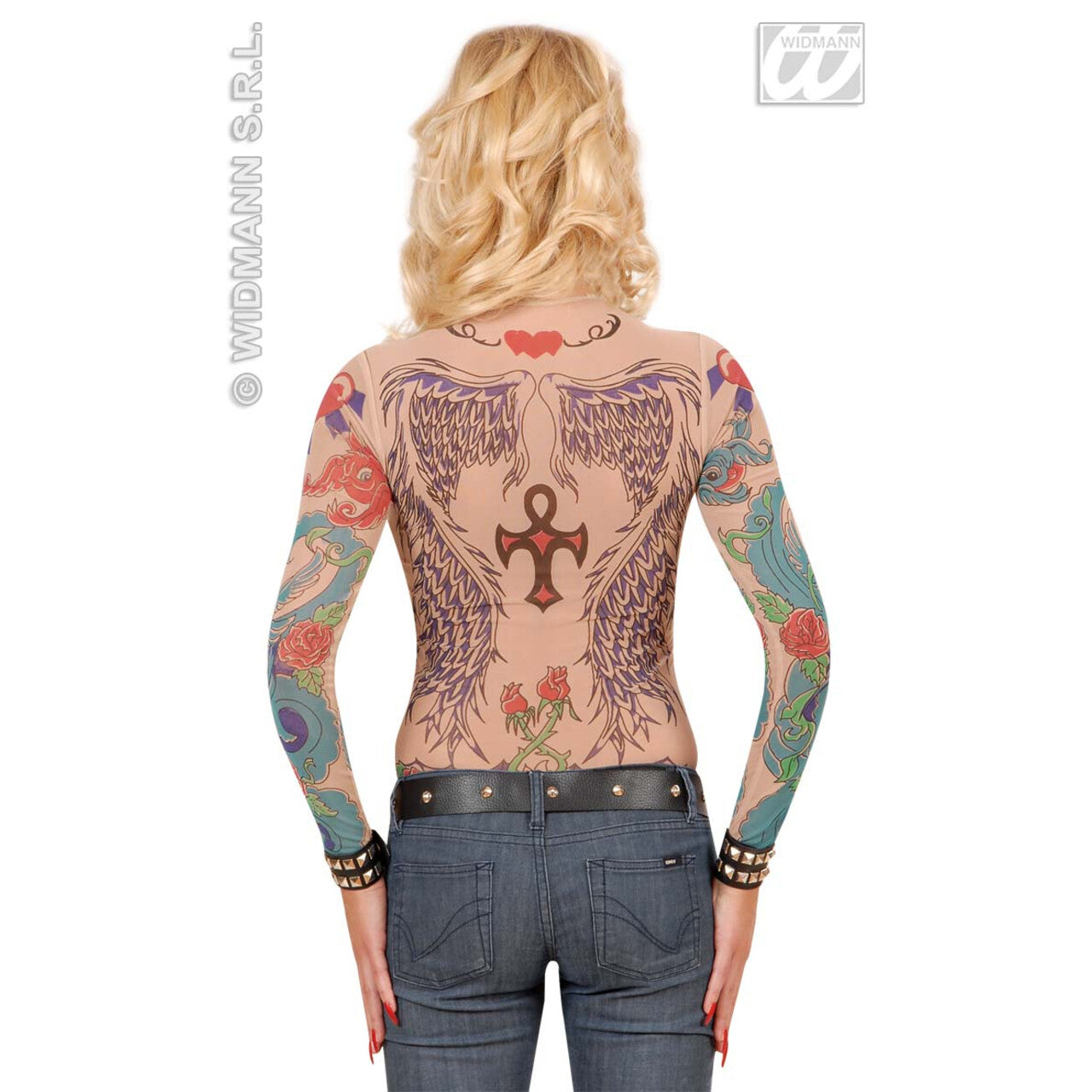 Op deze afbeelding zie je een Kostuums, van het merk Widmann. Tattoo Shirt Engelenvleugel, Vrouw