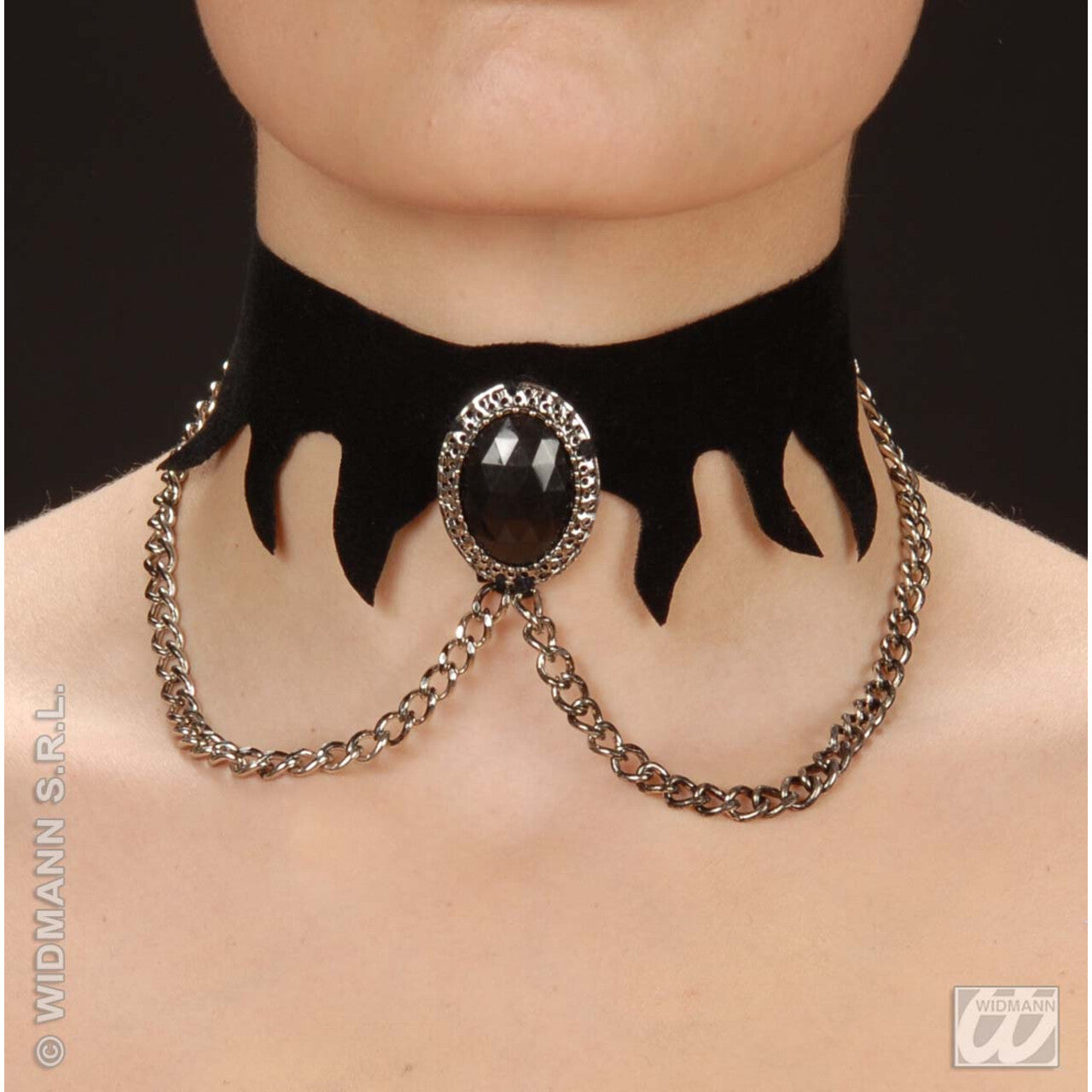 Op deze afbeelding zie je een Accessoires, van het merk Widmann. Choker Fluweel Met Zwarte Gemsteen En Ketting