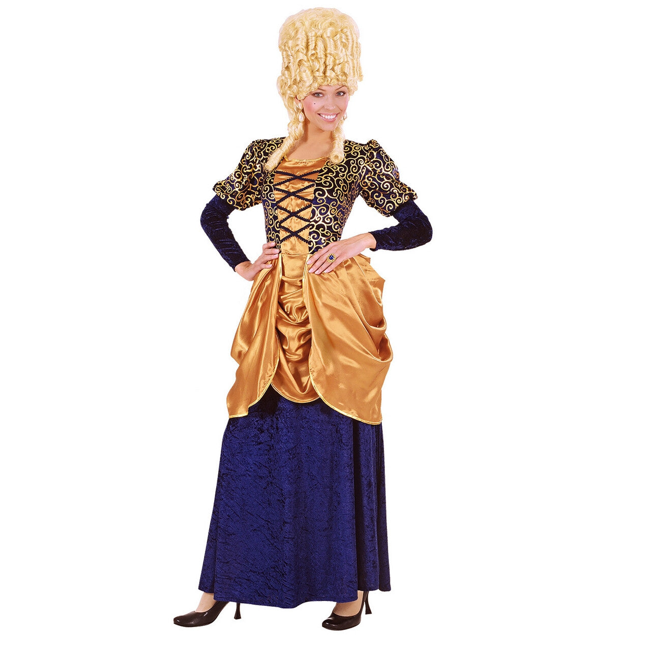 Op deze afbeelding zie je een Kostuums, van het merk Widmann. Elegante Markiezin Fluweel Blauw Kostuum Vrouw