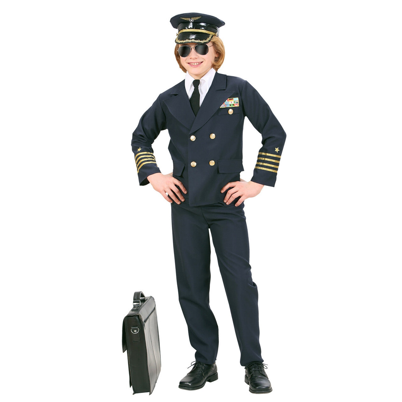 Op deze afbeelding zie je een Kostuums, van het merk Widmann. Piloot Captain Boeing Kostuum Kind