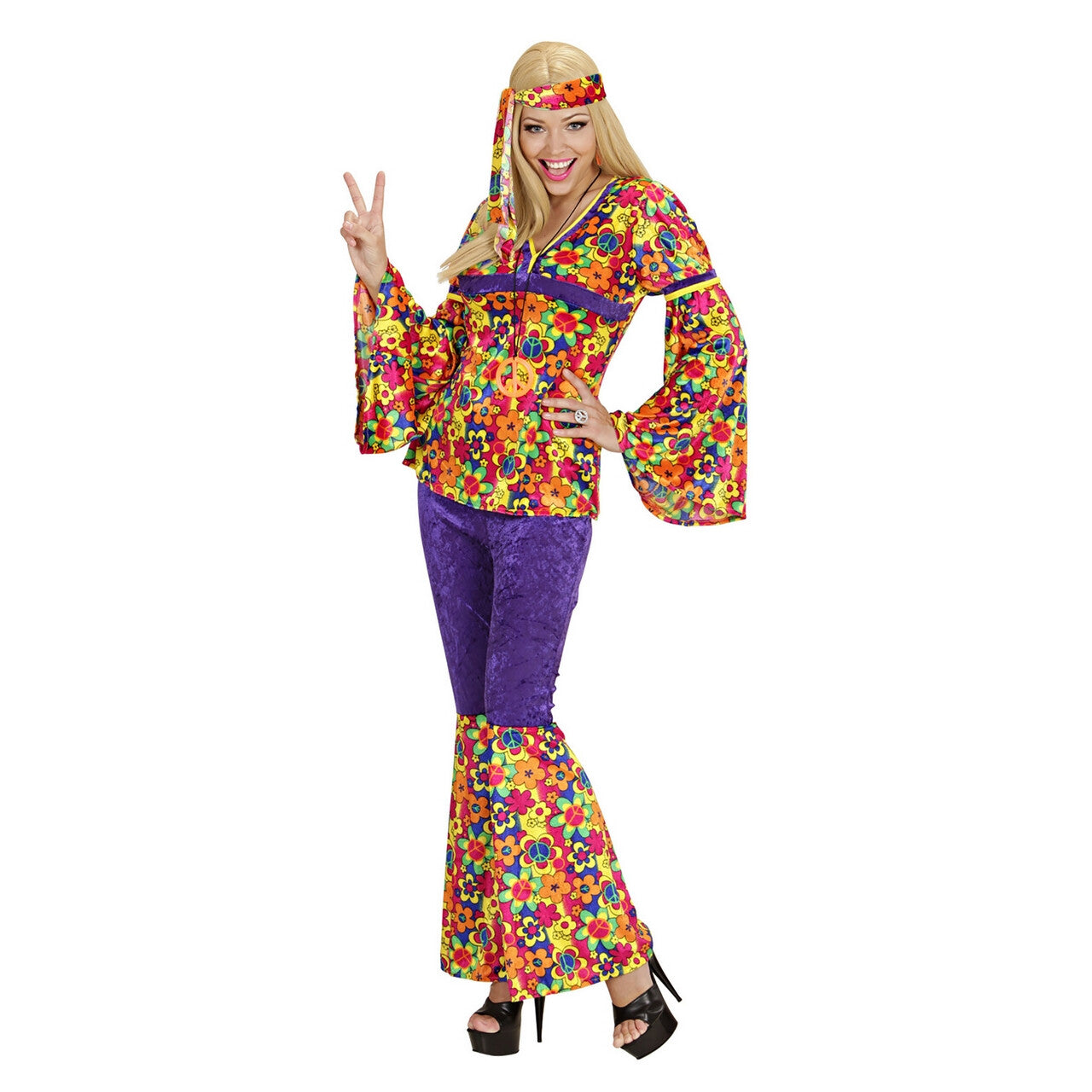 Op deze afbeelding zie je een Kostuums, van het merk Widmann. Hippie Dame Fluweel Ms Dudina Kostuum Vrouw