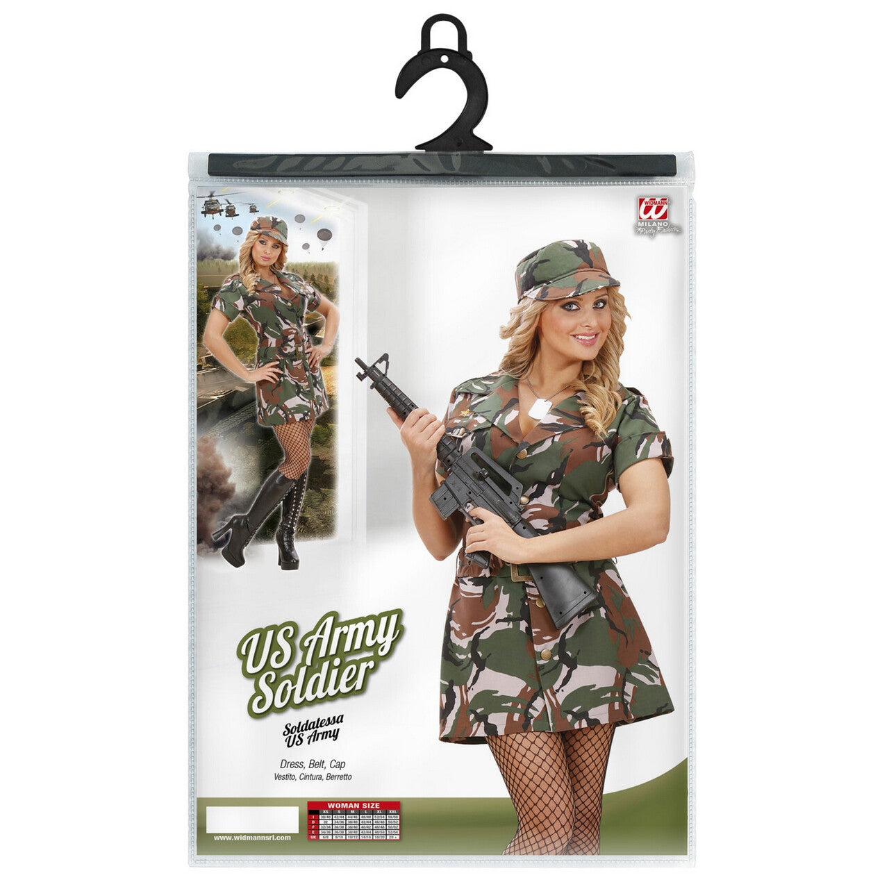 Op deze afbeelding zie je een Kostuums, van het merk Widmann. Soldatenmeisje Amerikaanse Leger Soldier Hotlady Kostuum Vrouw