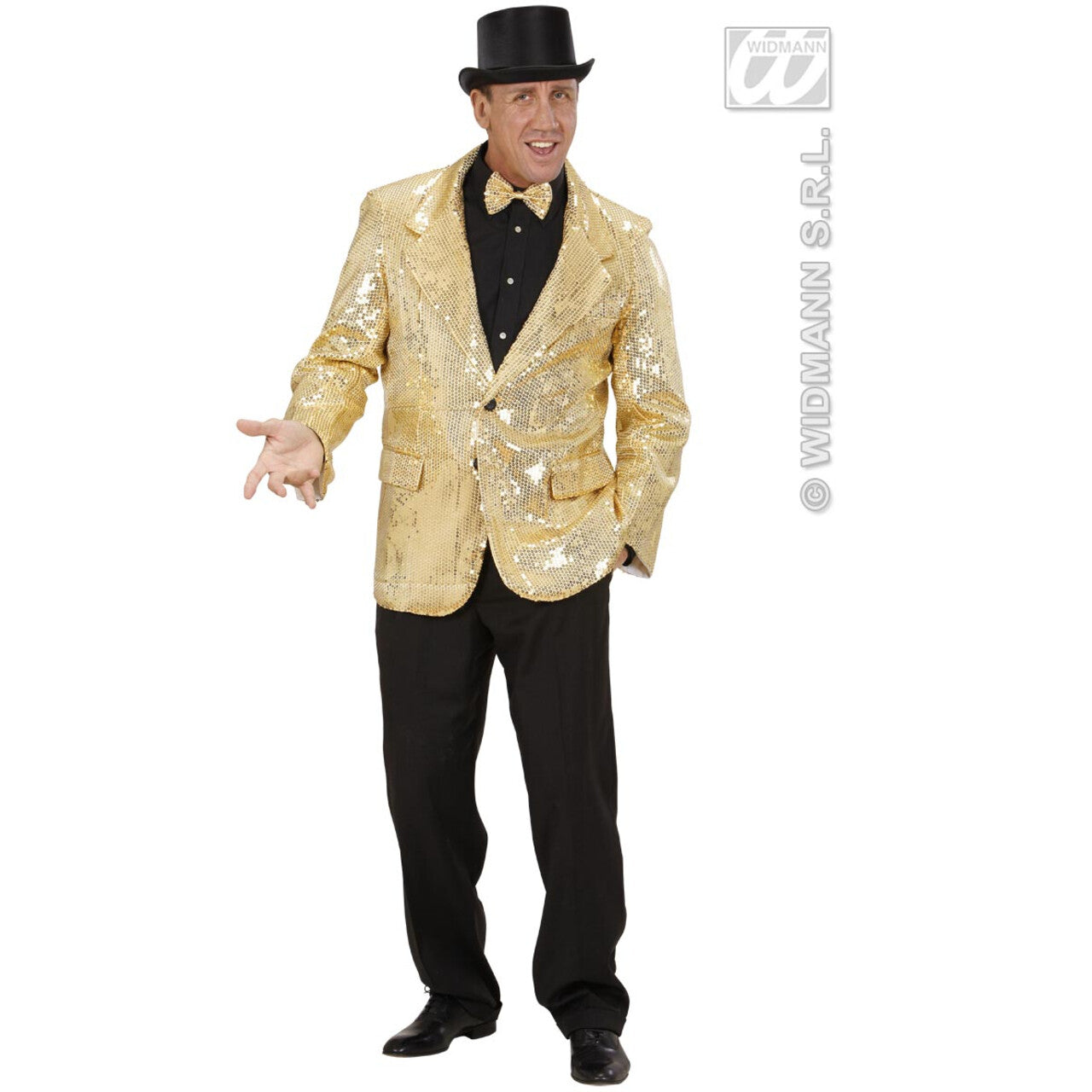 Op deze afbeelding zie je een Kostuums, van het merk Widmann. Pailletten Jas Goud Man