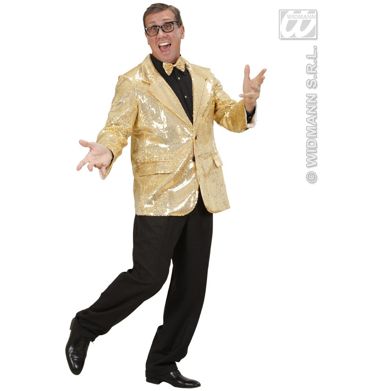 Op deze afbeelding zie je een Kostuums, van het merk Widmann. Pailletten Jas Goud Man