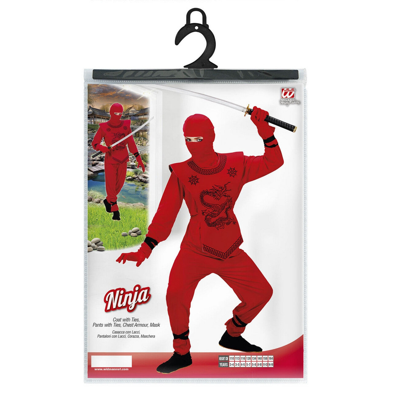 Op deze afbeelding zie je een Kostuums, van het merk Widmann. Kyoto Rode Ninja Kostuum Jongen