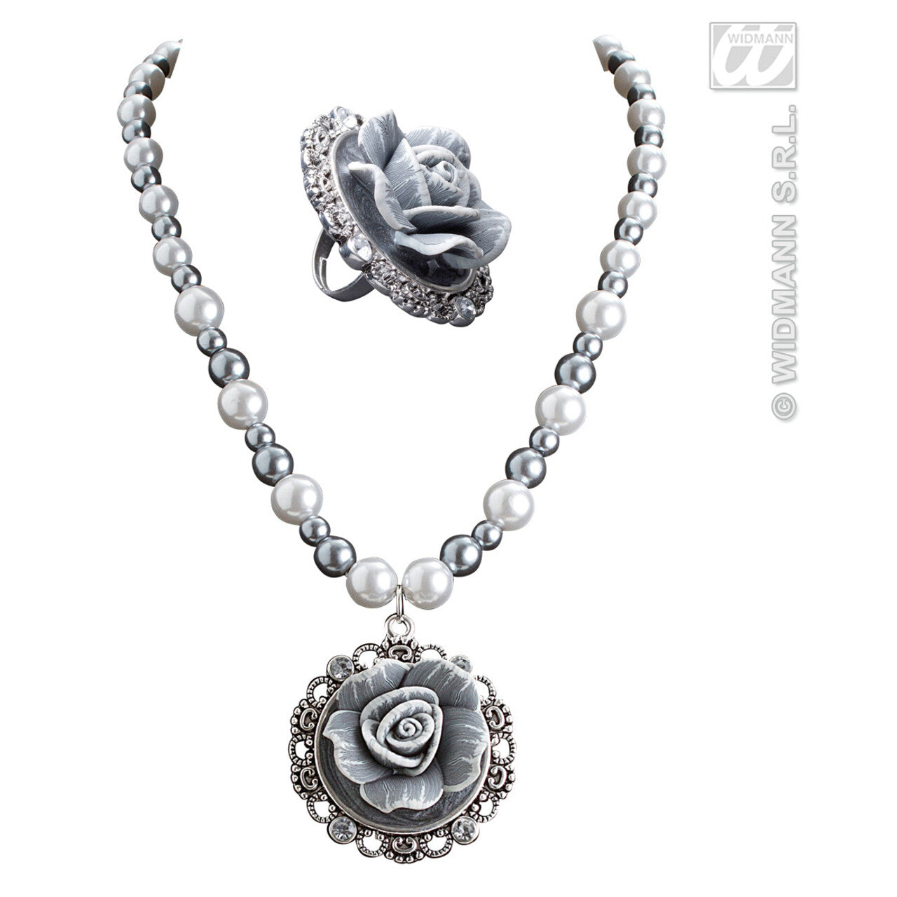Op deze afbeelding zie je een Accessoires, van het merk Widmann. Barok Ketting Met Parels En Camee Roos