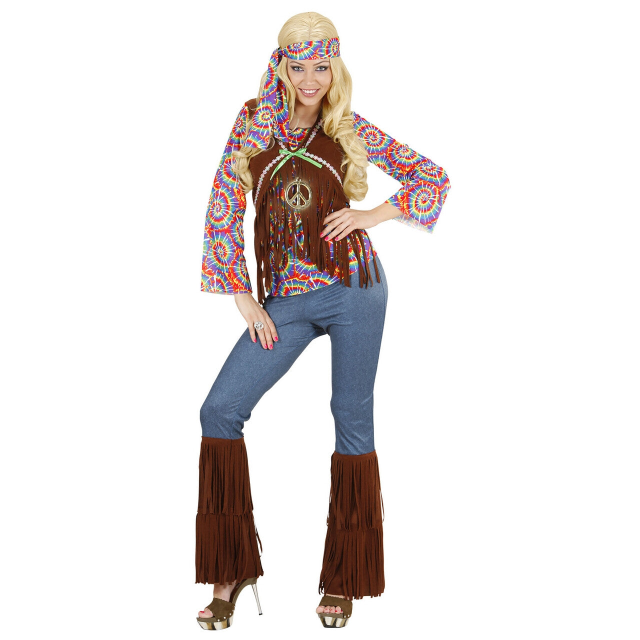 Op deze afbeelding zie je een Kostuums, van het merk Widmann. Hippie Vrouw Psychedelisch Kostuum