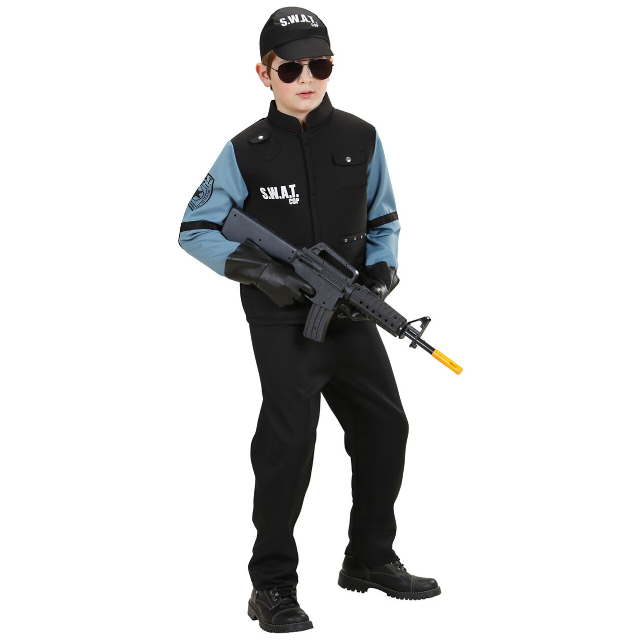Op deze afbeelding zie je een Kostuums, van het merk Widmann. S.w.a.t. Kind Kostuum Jongen